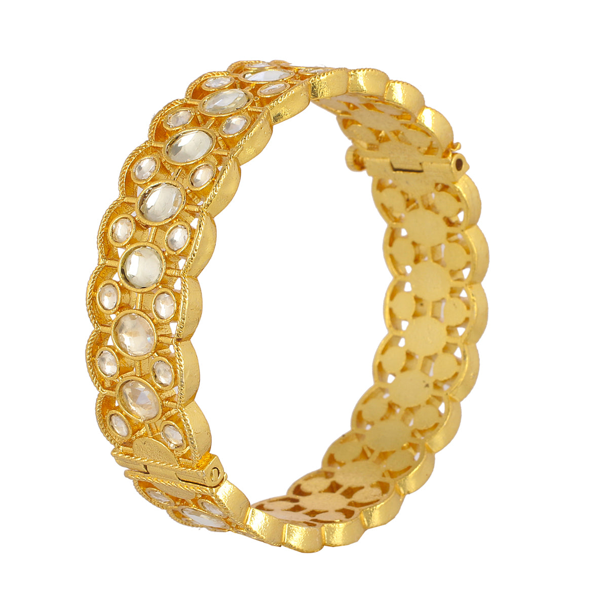 SJB1016- White Colour Gold Plated Jadau Kundan Bangle