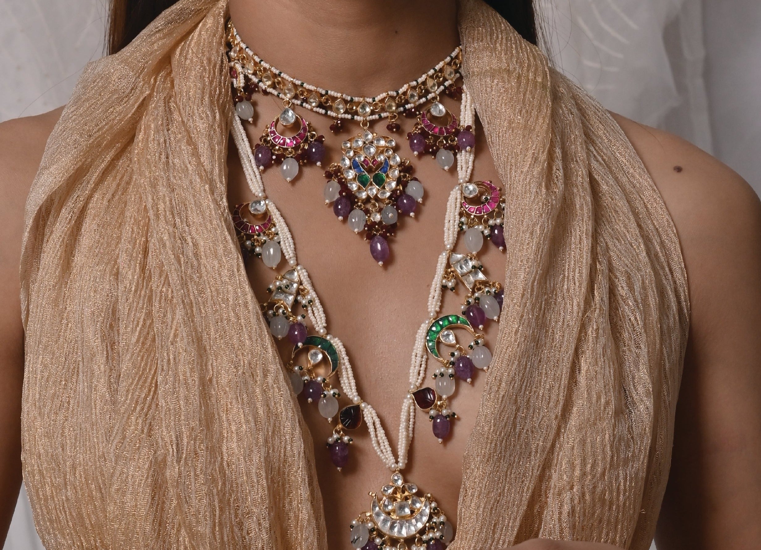 Vish Kundan Choker Pandent Layered Set
