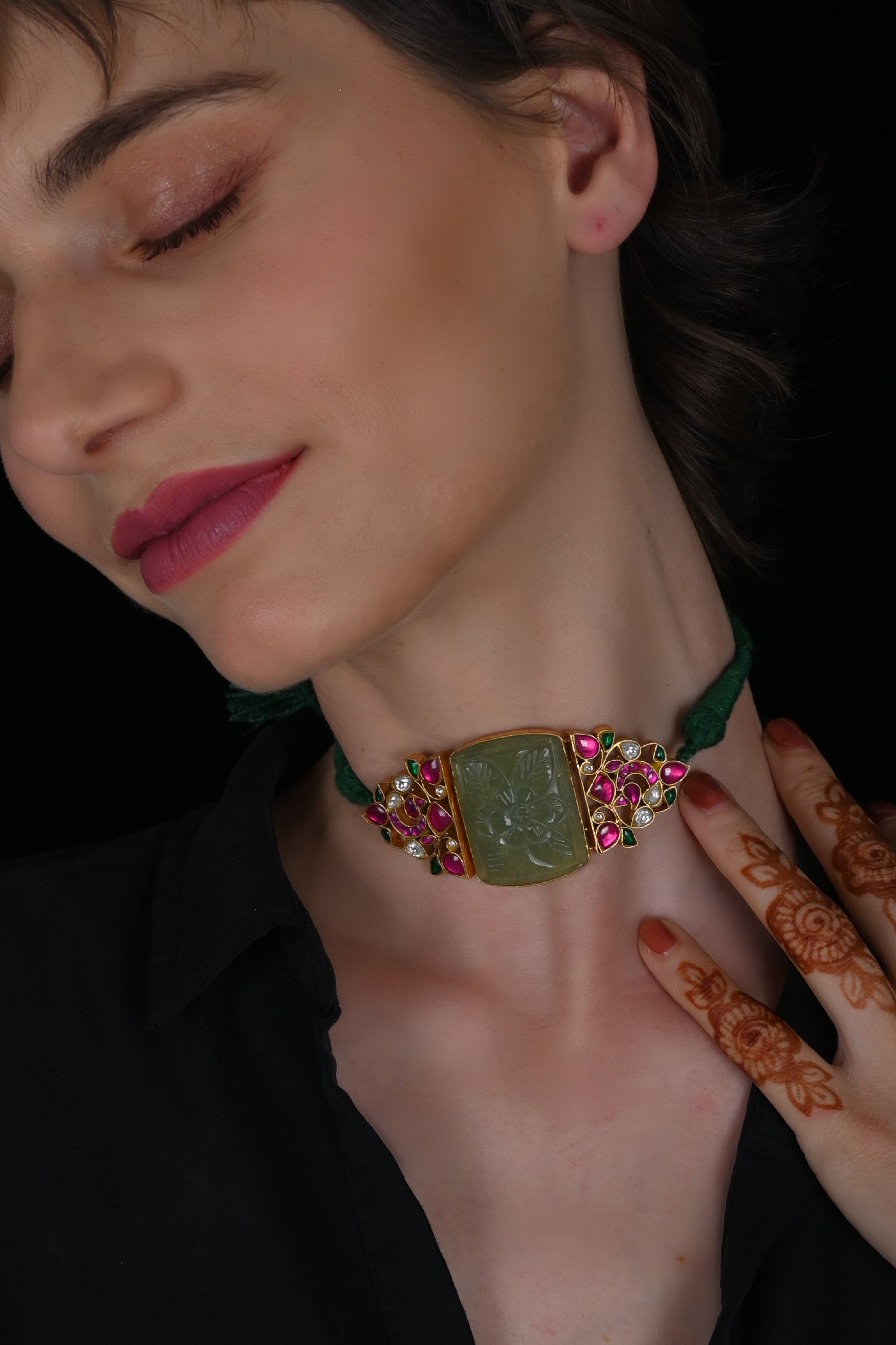 SJN1038- Multi Colour Gold Plated Jadau Kundan Choker