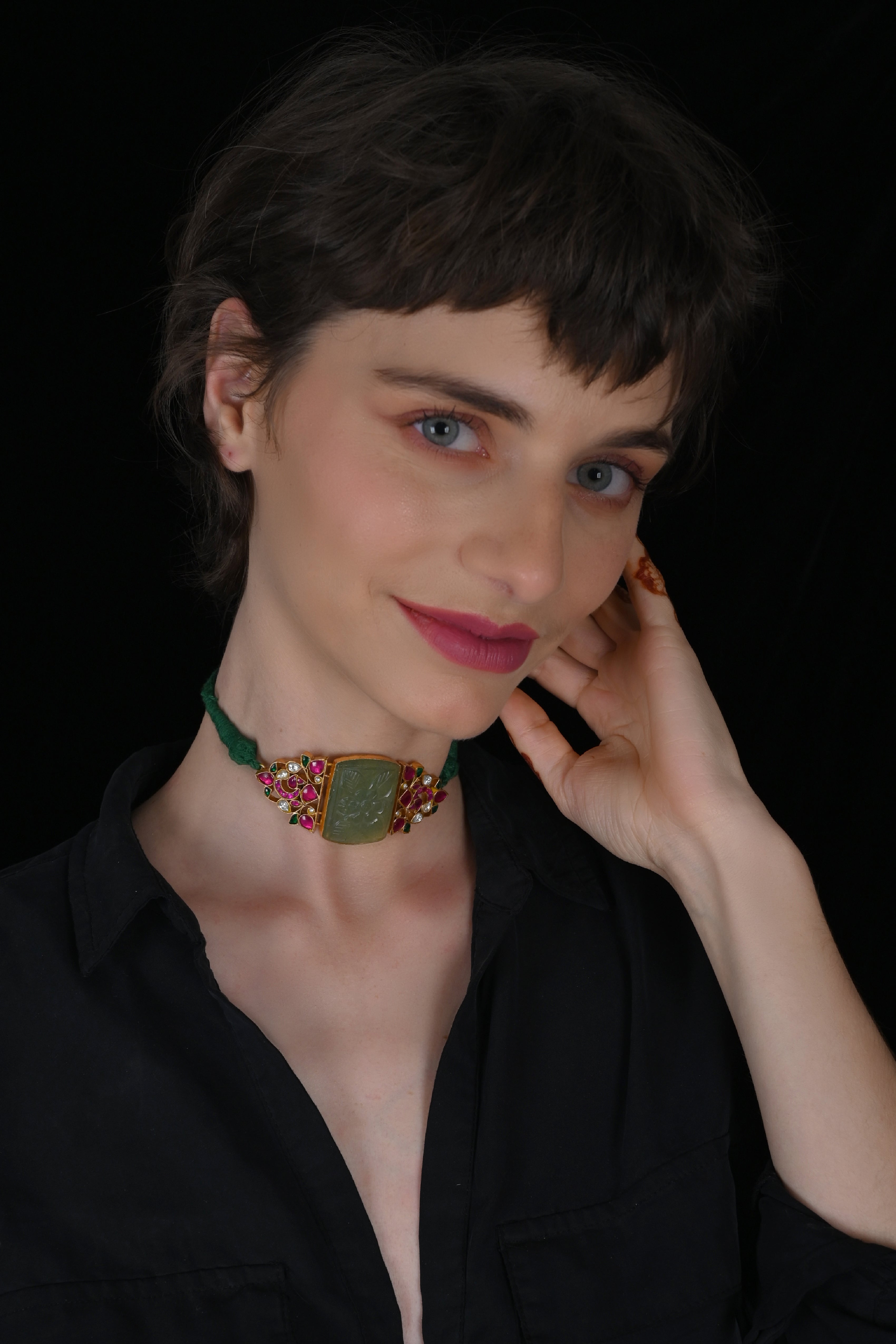 SJN1038- Multi Colour Gold Plated Jadau Kundan Choker