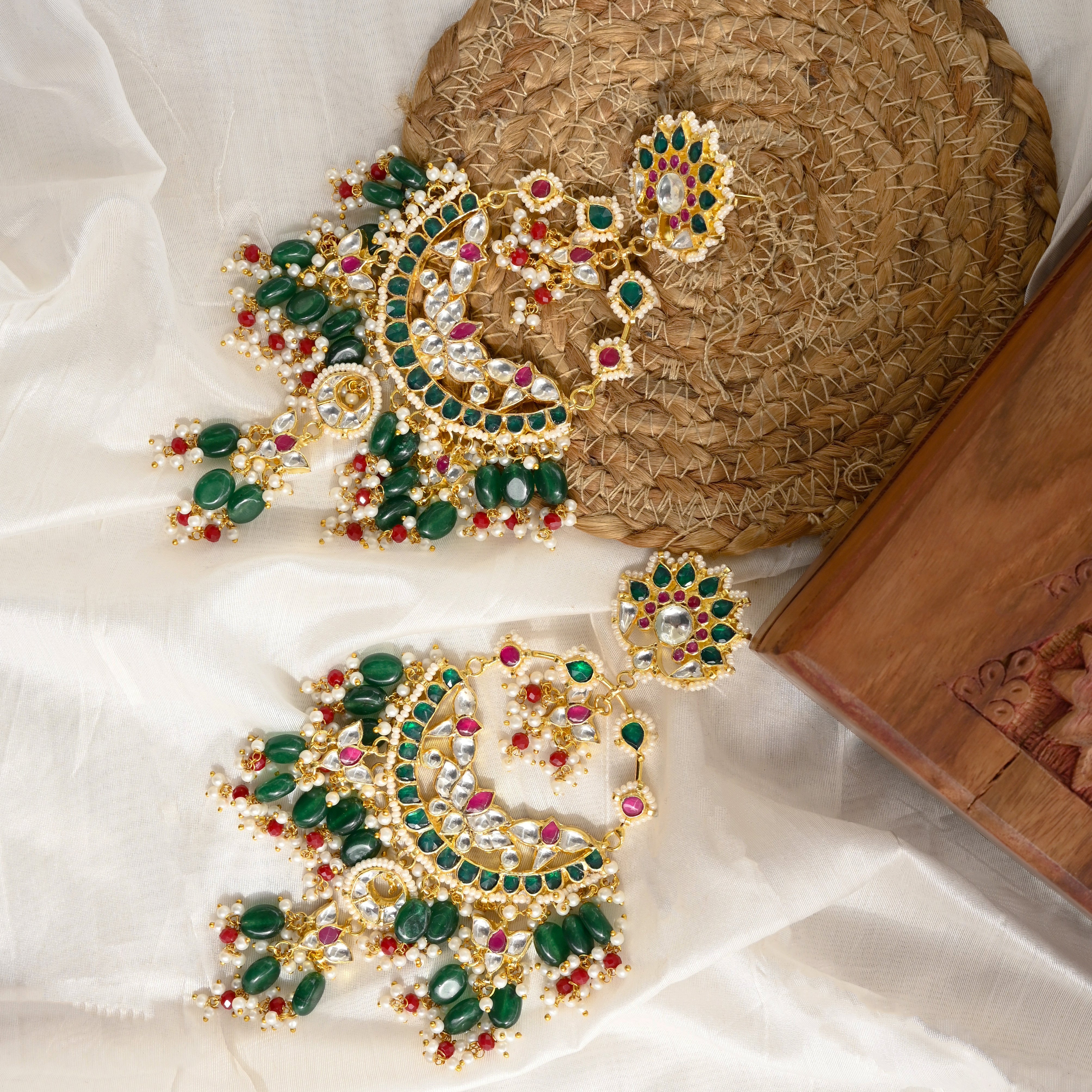 SJE1044- Multi Colour Gold Plated Jadau Kundan Chandbali Earrings