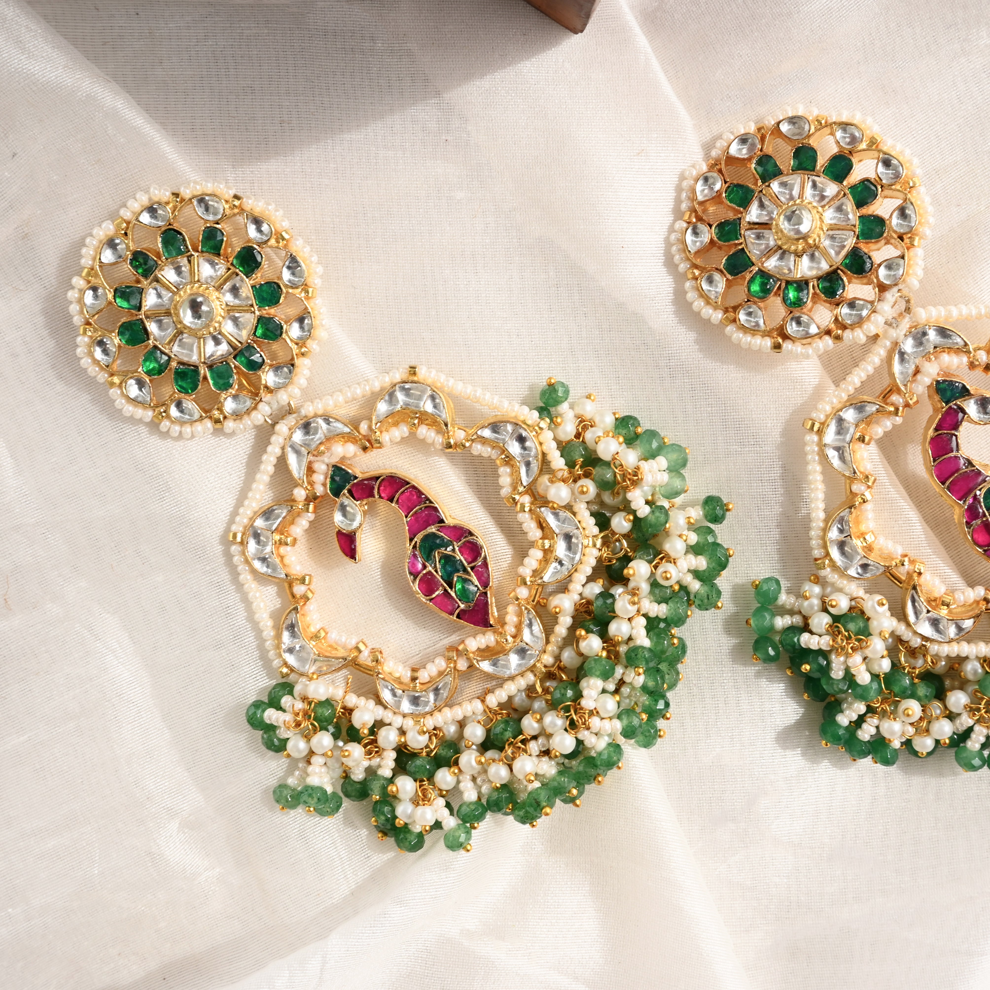 SJE1016- Multi Colour Gold Plated Jadau Kundan Chandbali Earrings