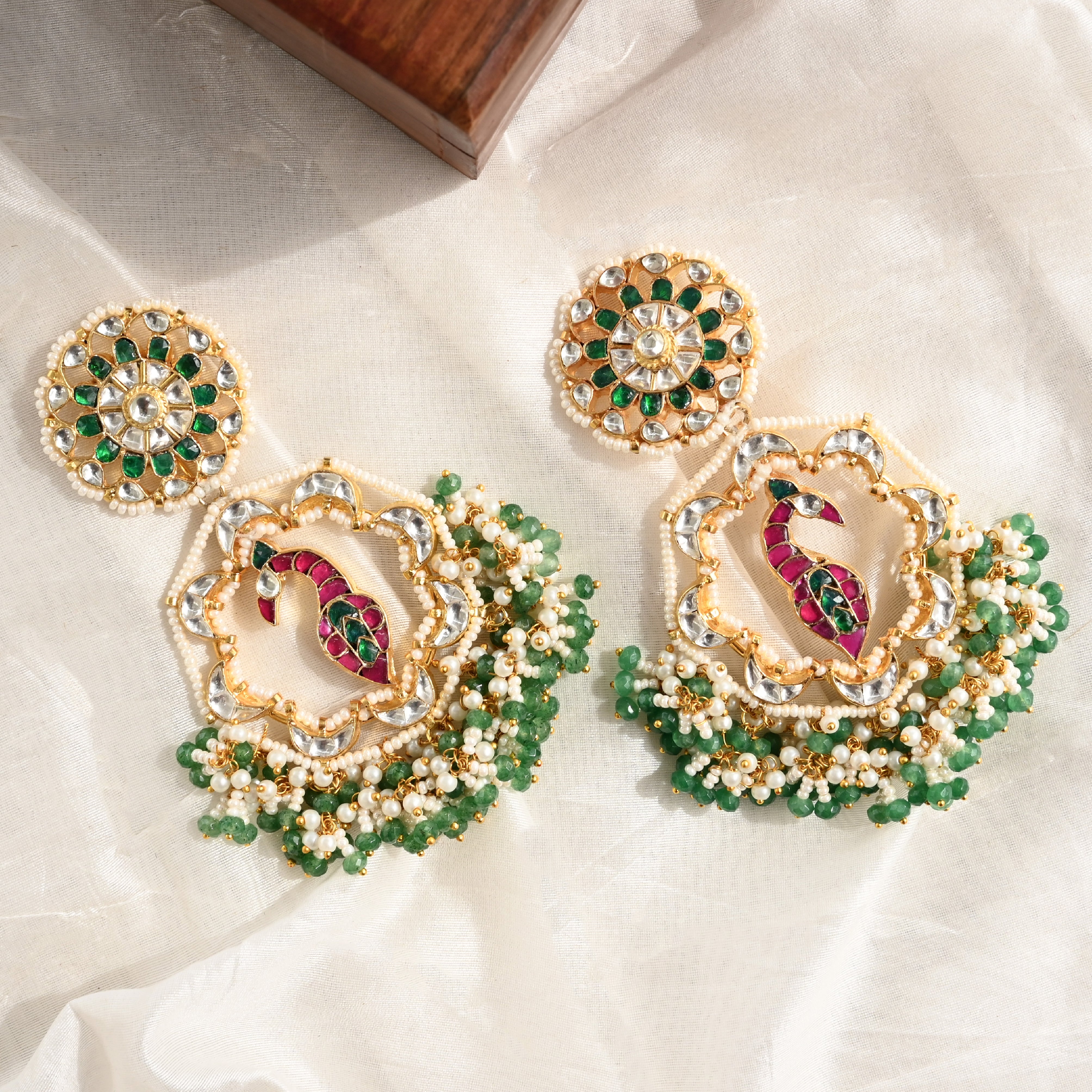 SJE1016- Multi Colour Gold Plated Jadau Kundan Chandbali Earrings