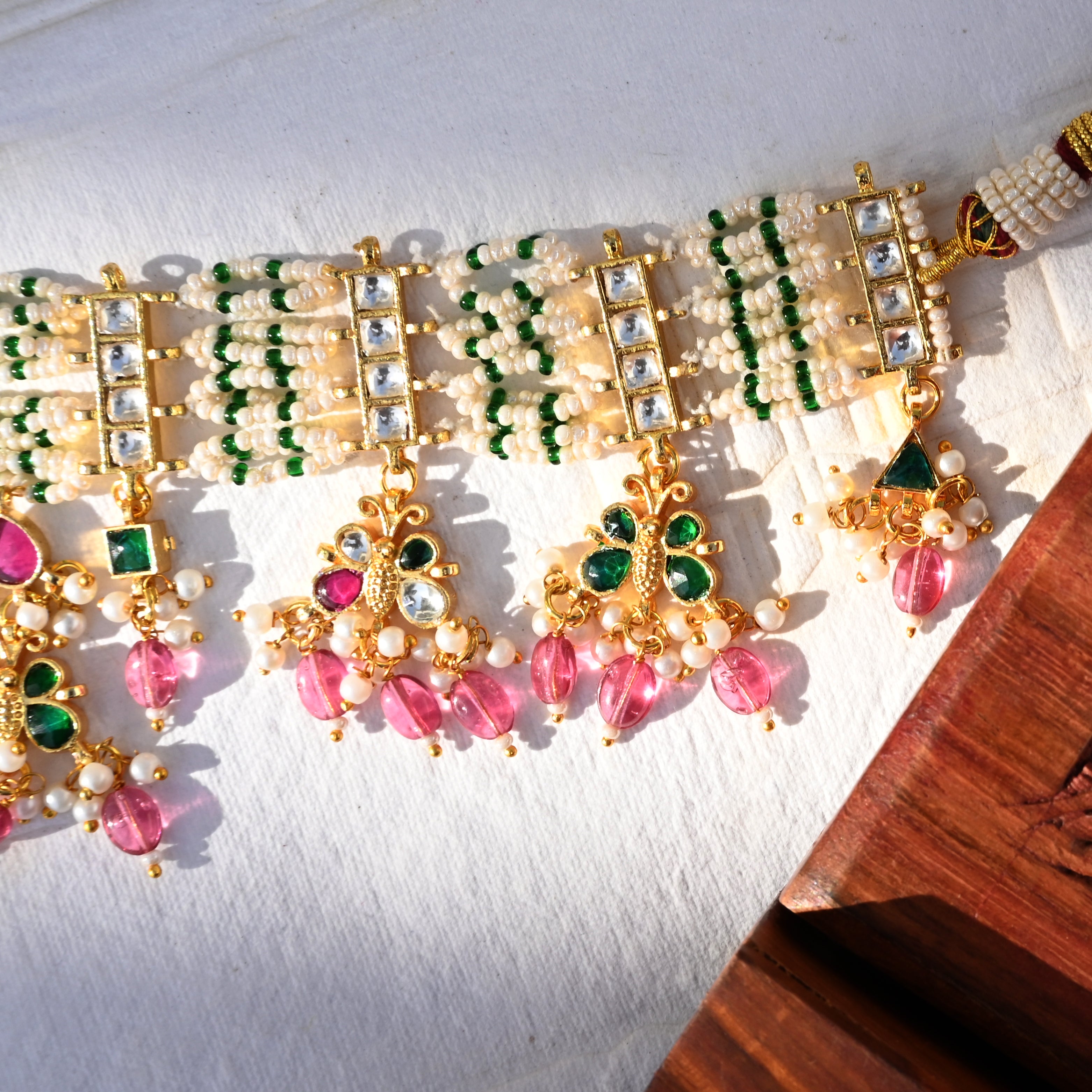 SJN1054- Multi Colour Gold Plated Jadau Kundan Choker with Earrings