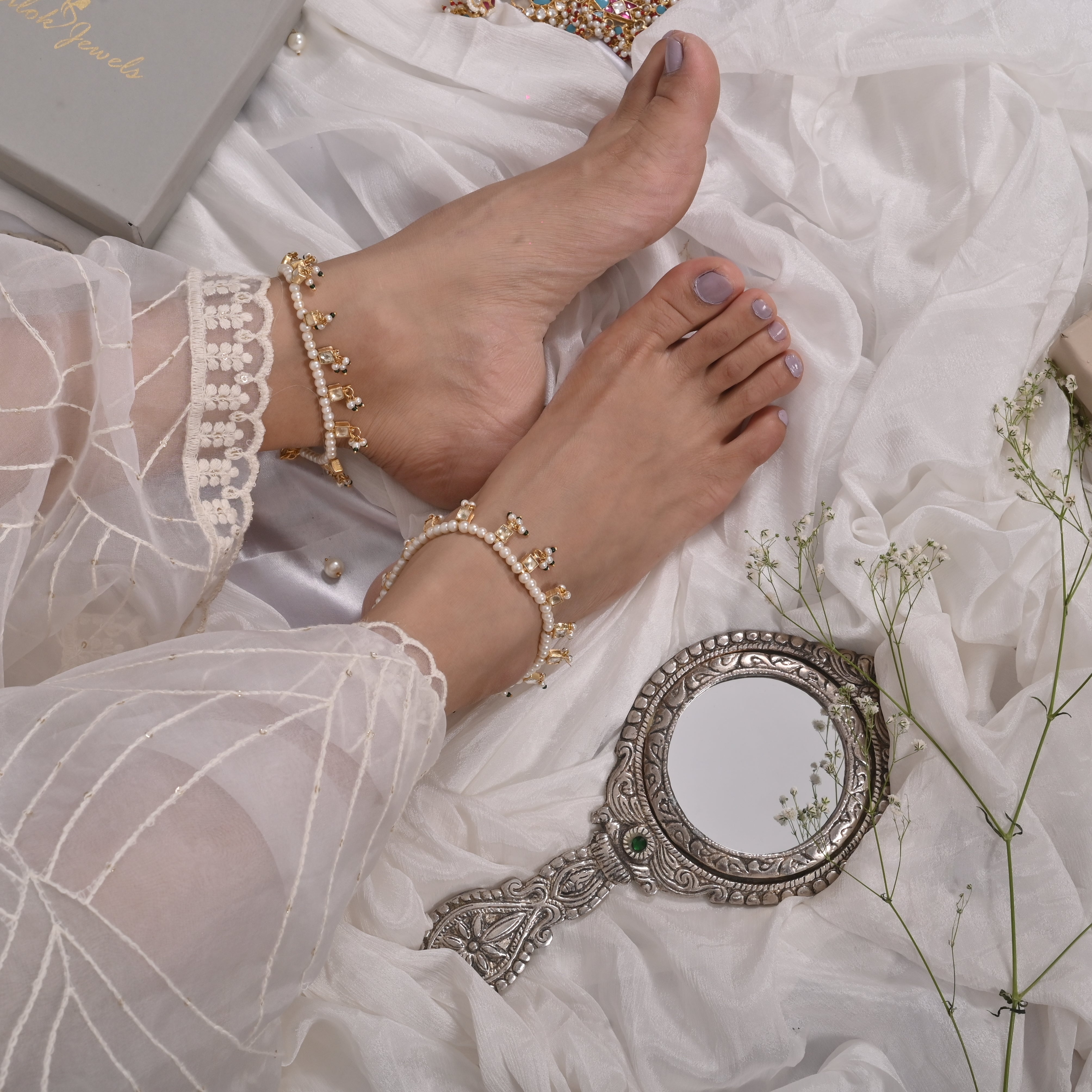 Antonio Jadau Kundan Anklets