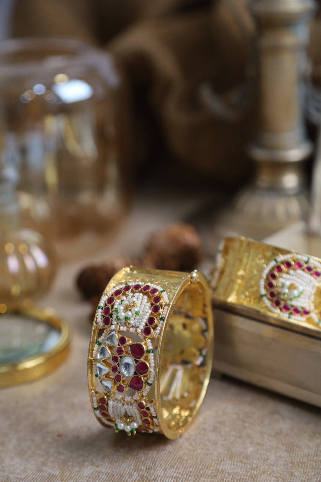 SJB1003- Multi Colour Gold Plated Jadau Kundan Bangle