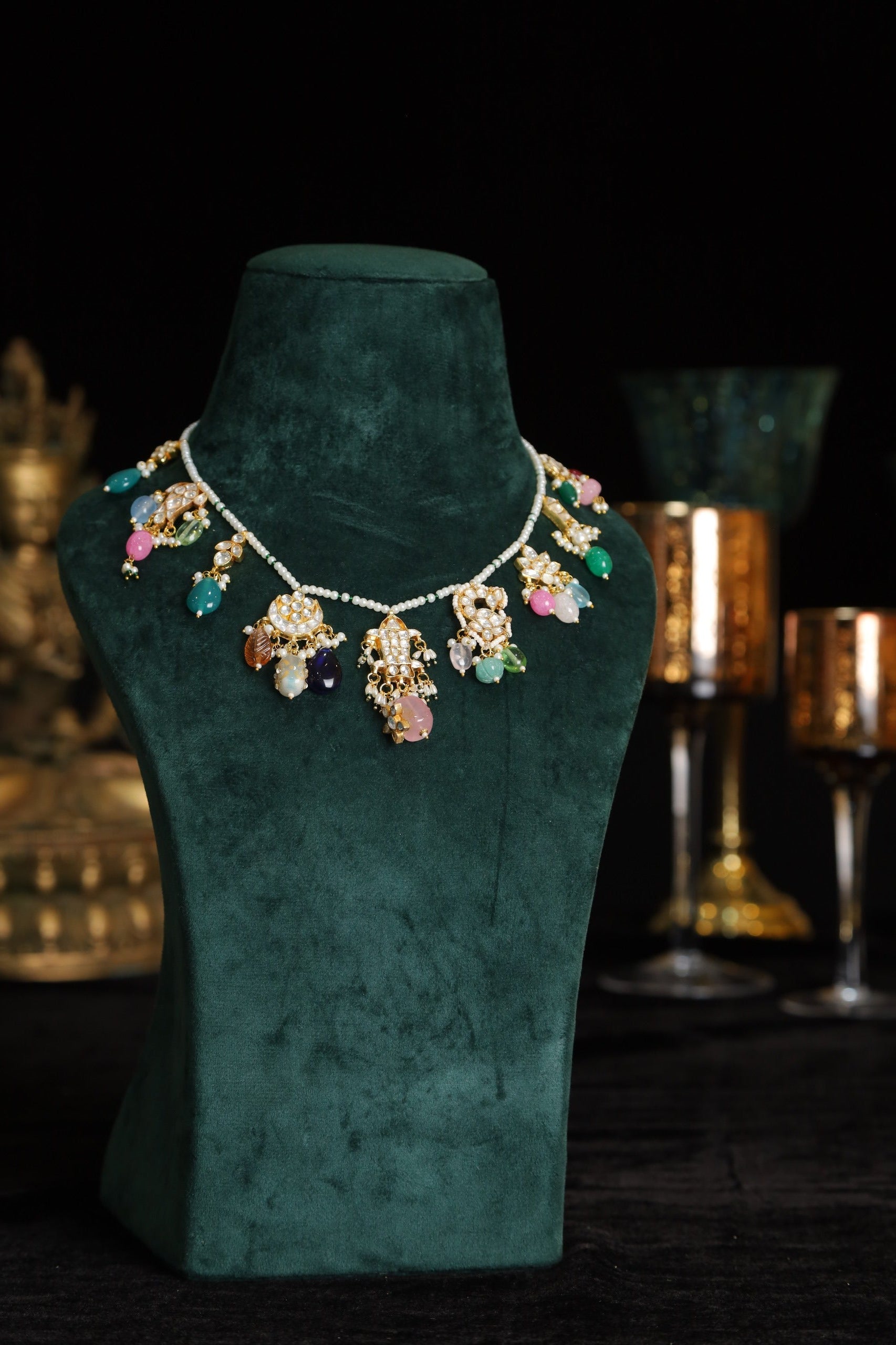 SJN1174- Multi Colour Gold Plated Jadau Kundna Pendant