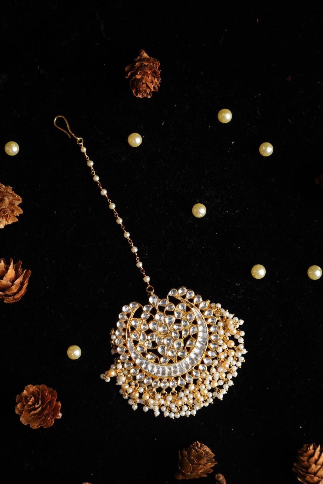 SJT1046- White Colour Gold Plated Jadau Kundan Maang Tika