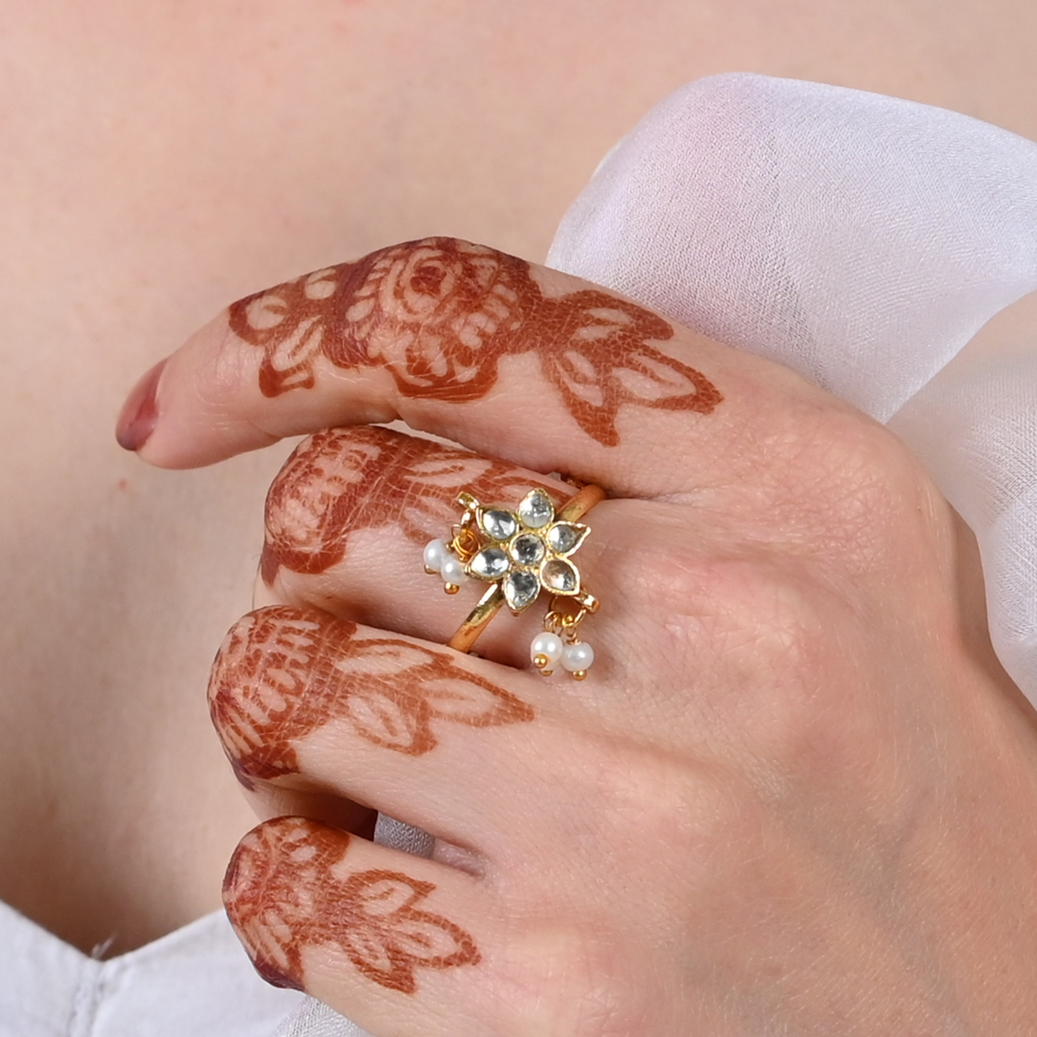SJR0017- White Colour Gold Plated Jadau Kundan Ring