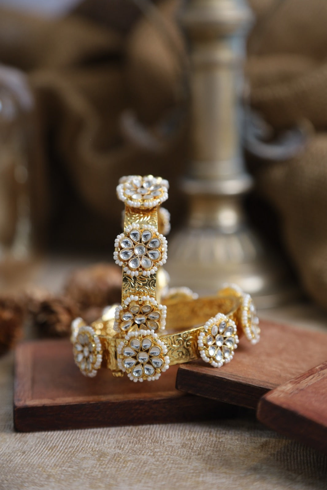 SJB1006- White Colour Gold Plated Jadau Kundan Bangle
