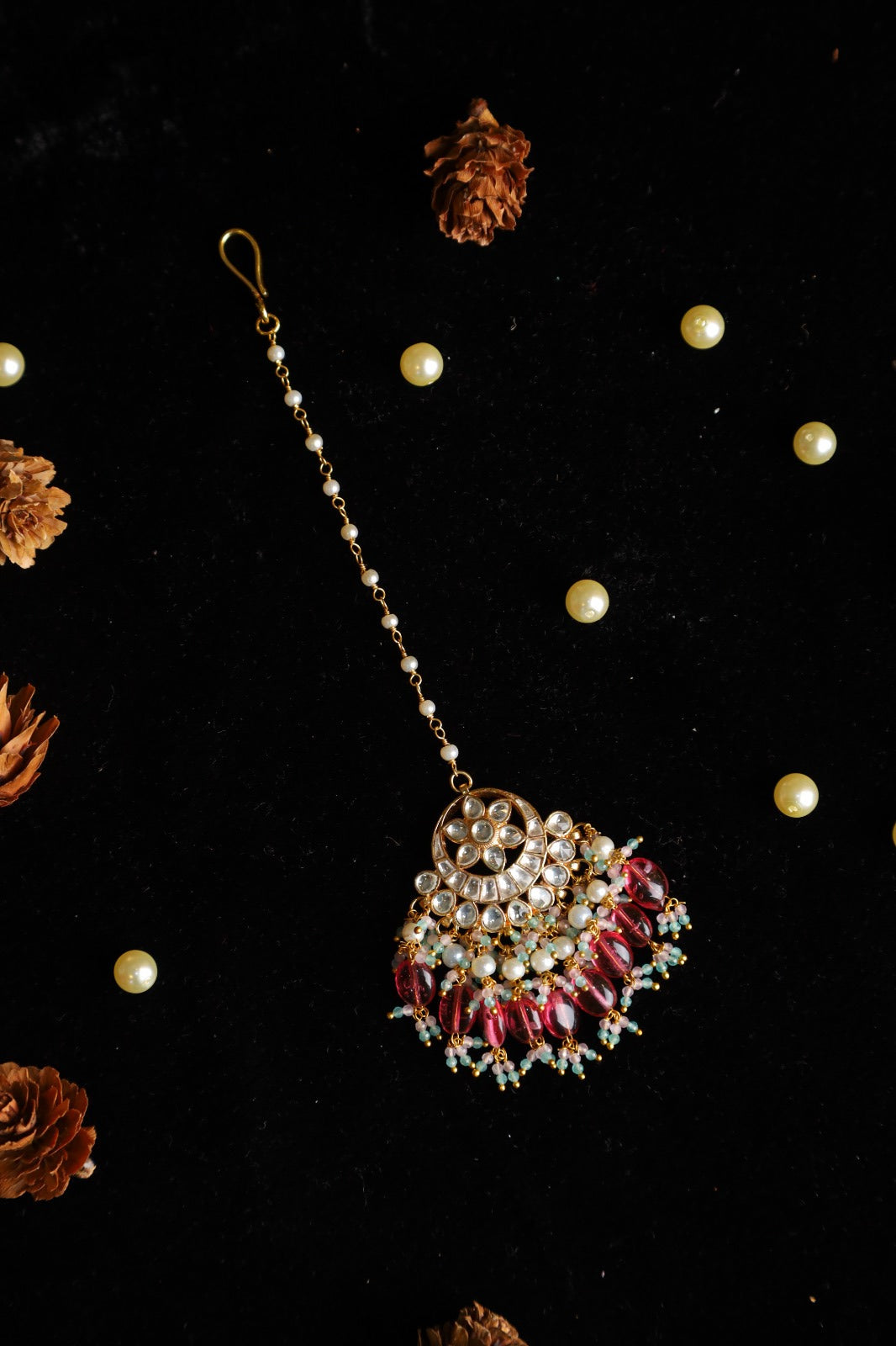 SJT1013- White Colour Gold Plated Jadau Kundan Maang Tika