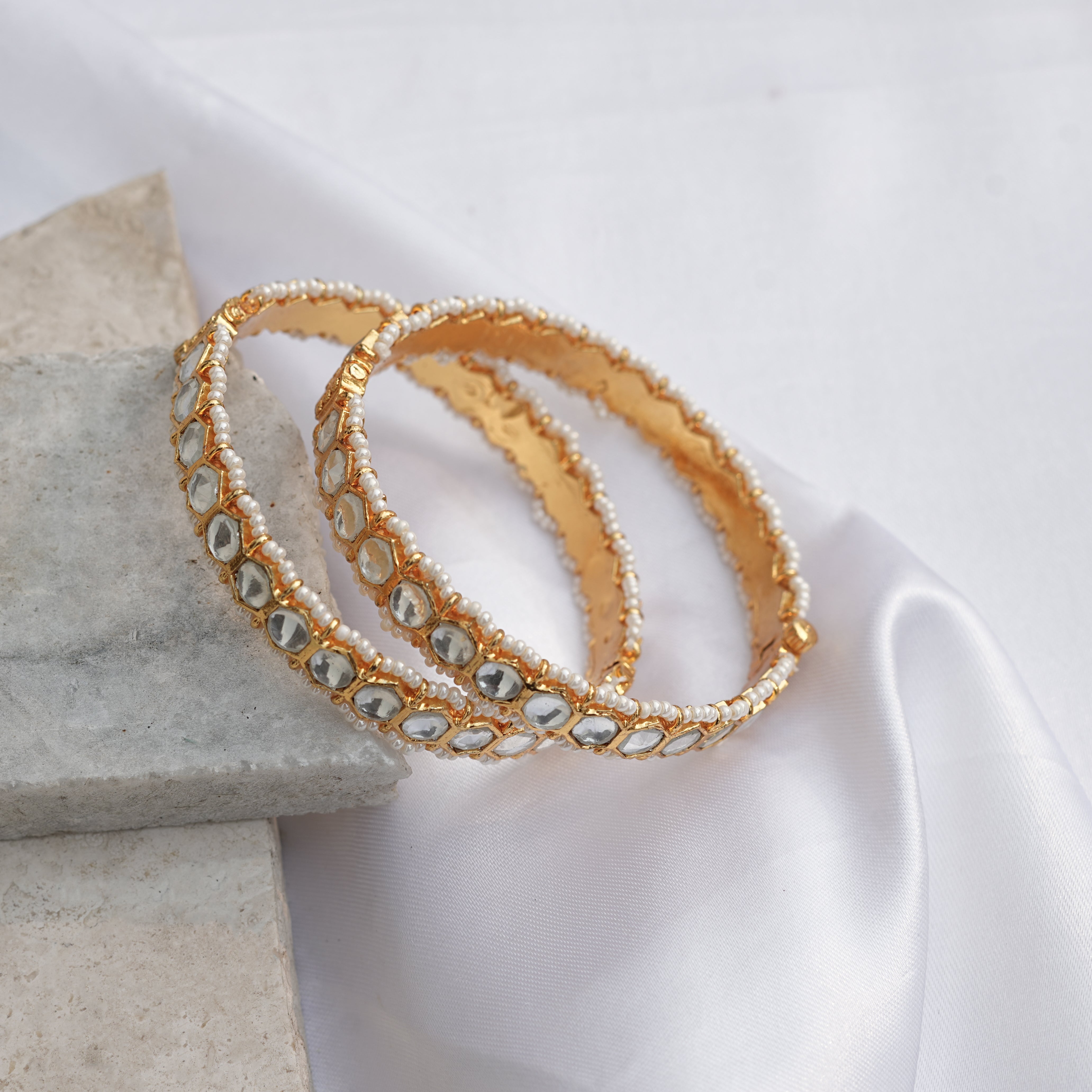 SJB1015- Green and White Colour Gold Plated Jadau Kundan Bangle