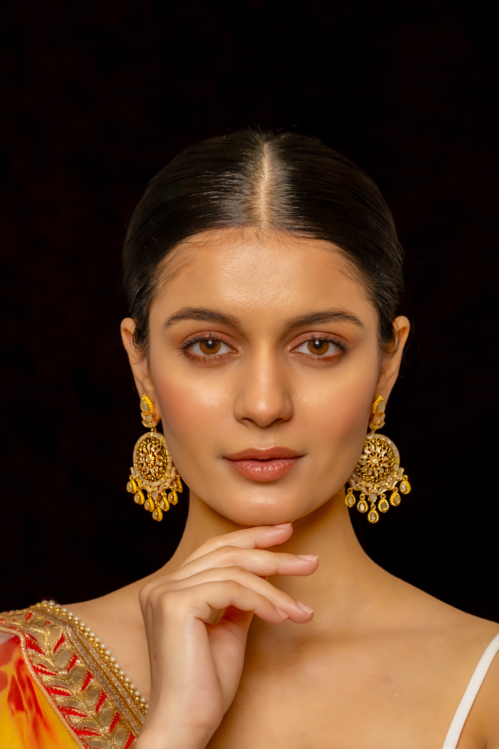SJE1007- White Colour Gold Plated Mother of Pearl Chandbali Earrings