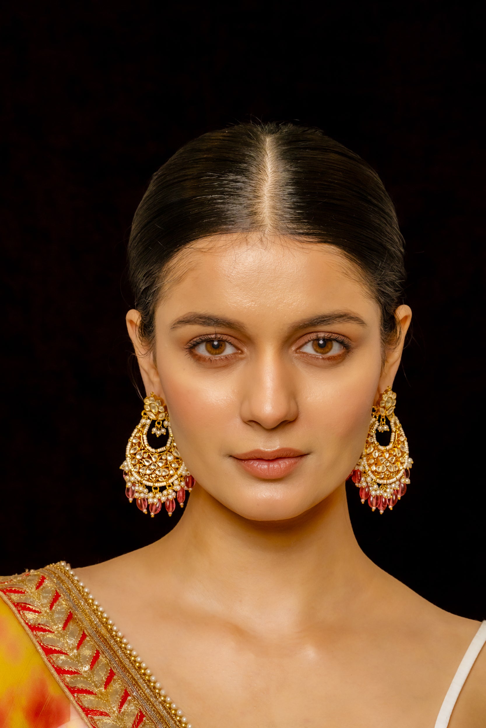SJE1013- White Colour Gold Plated Jadau Kundan Chandbali Earrings