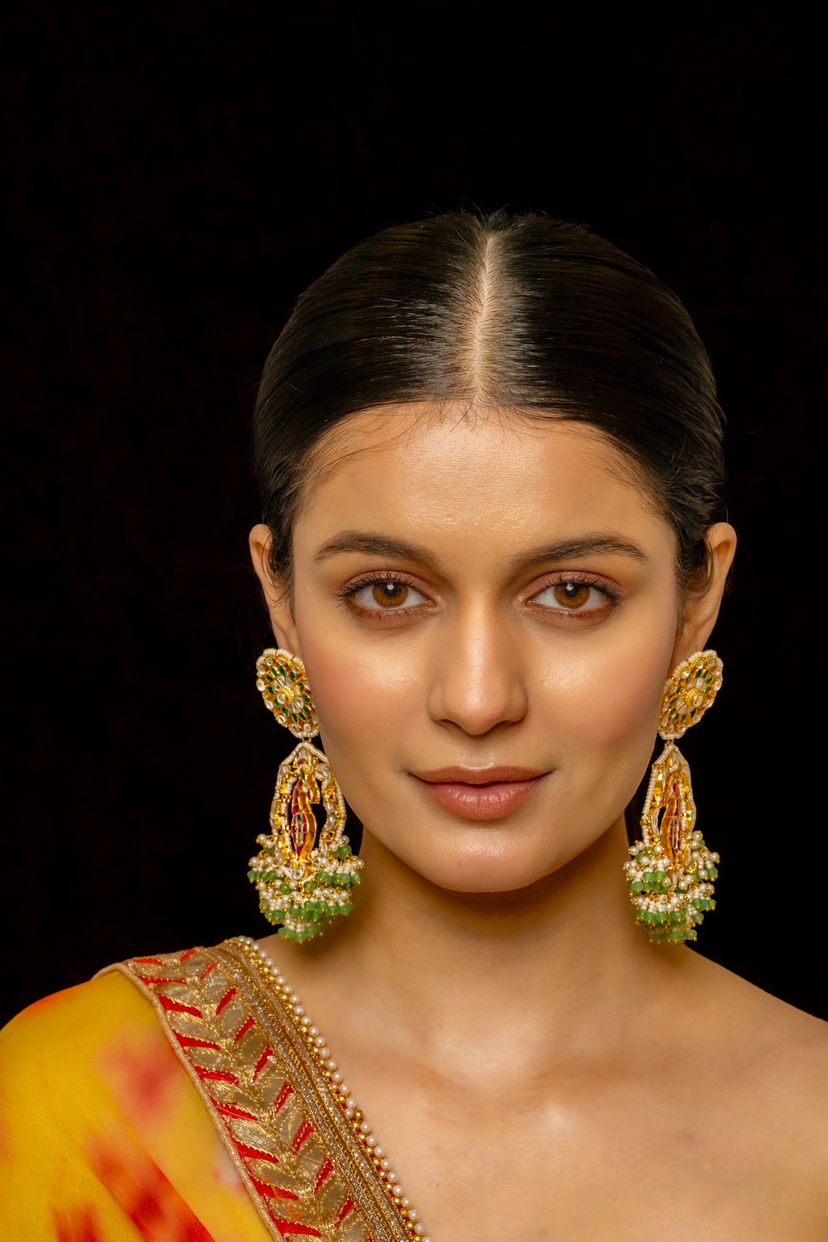SJE1016- Multi Colour Gold Plated Jadau Kundan Chandbali Earrings