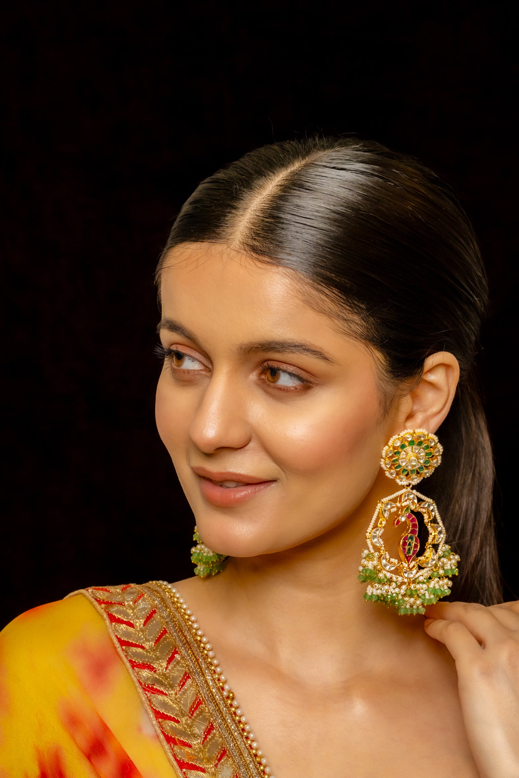 SJE1016- Multi Colour Gold Plated Jadau Kundan Chandbali Earrings