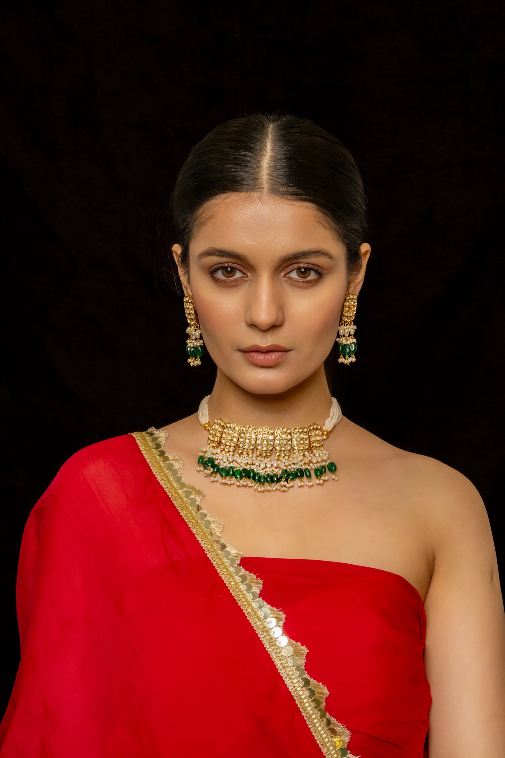 SJC1010- White Colour Gold Plated Jadau Kundan Choker With Earrings