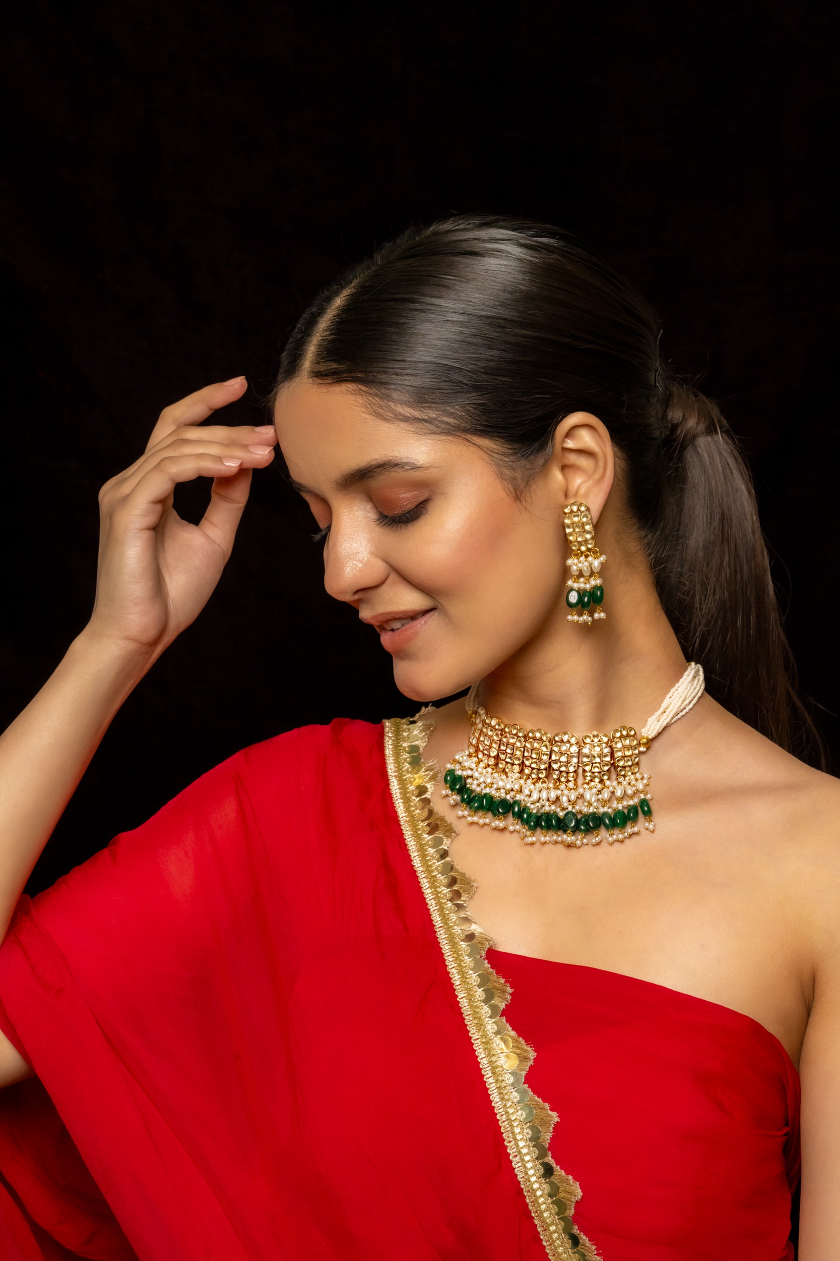 SJC1010- White Colour Gold Plated Jadau Kundan Choker With Earrings