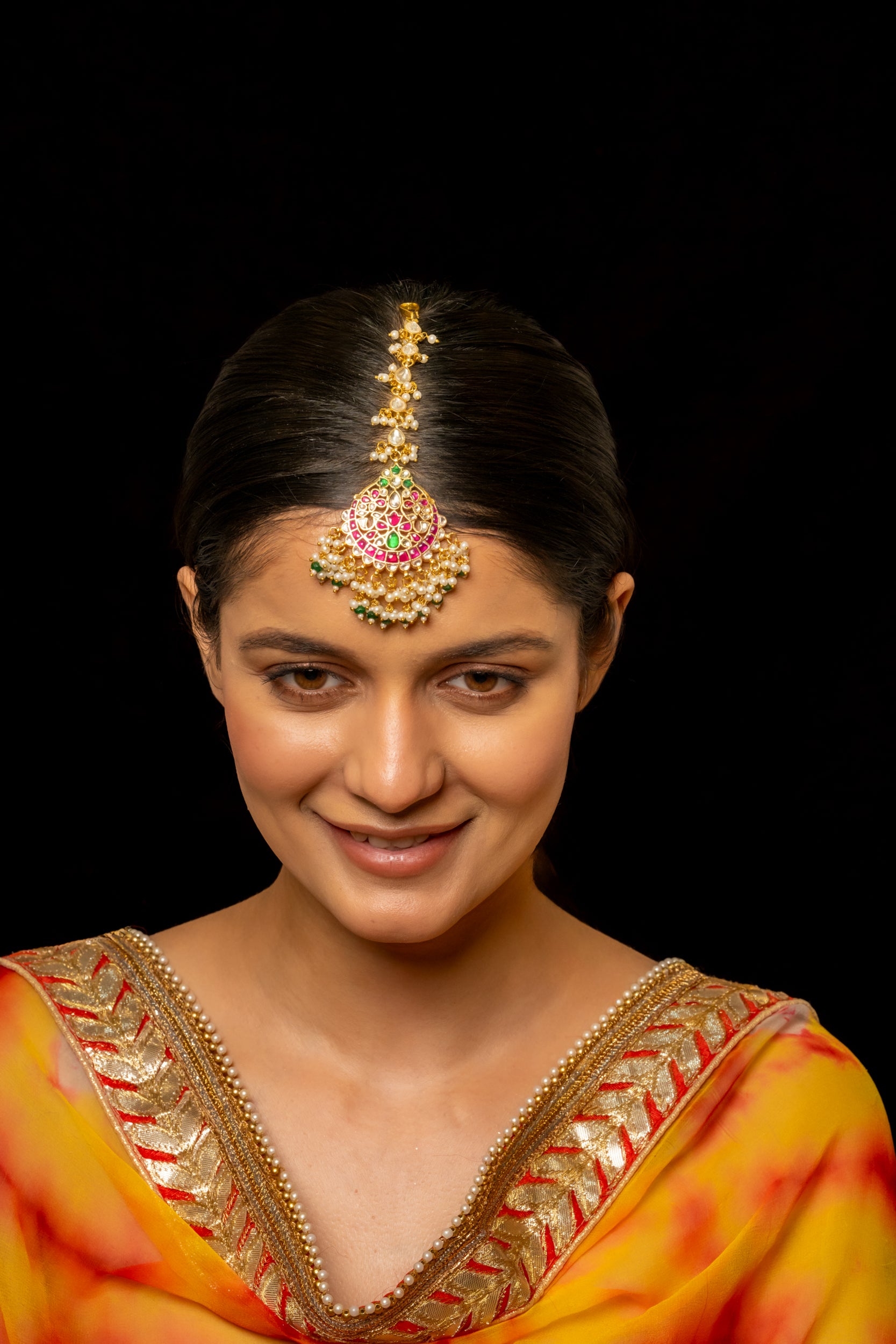 SJT1003- Multi Colour Gold Plated Jadau Kundan Maang Tika