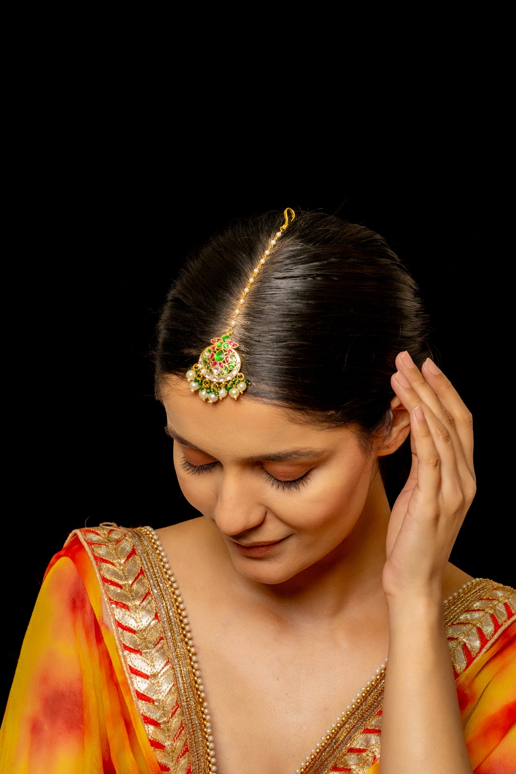 SJT1002- Multi Colour Gold Plated Jadau Kundan Maang Tika