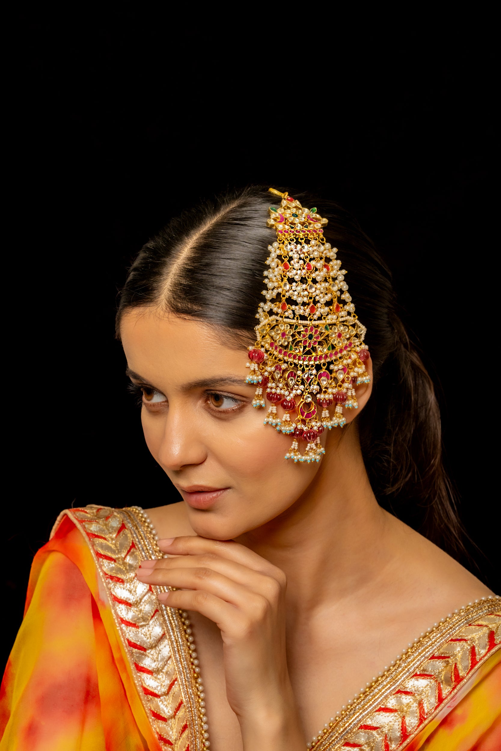 SJPA1003- Multi Colour Gold Plated Jadau Kundan Passa