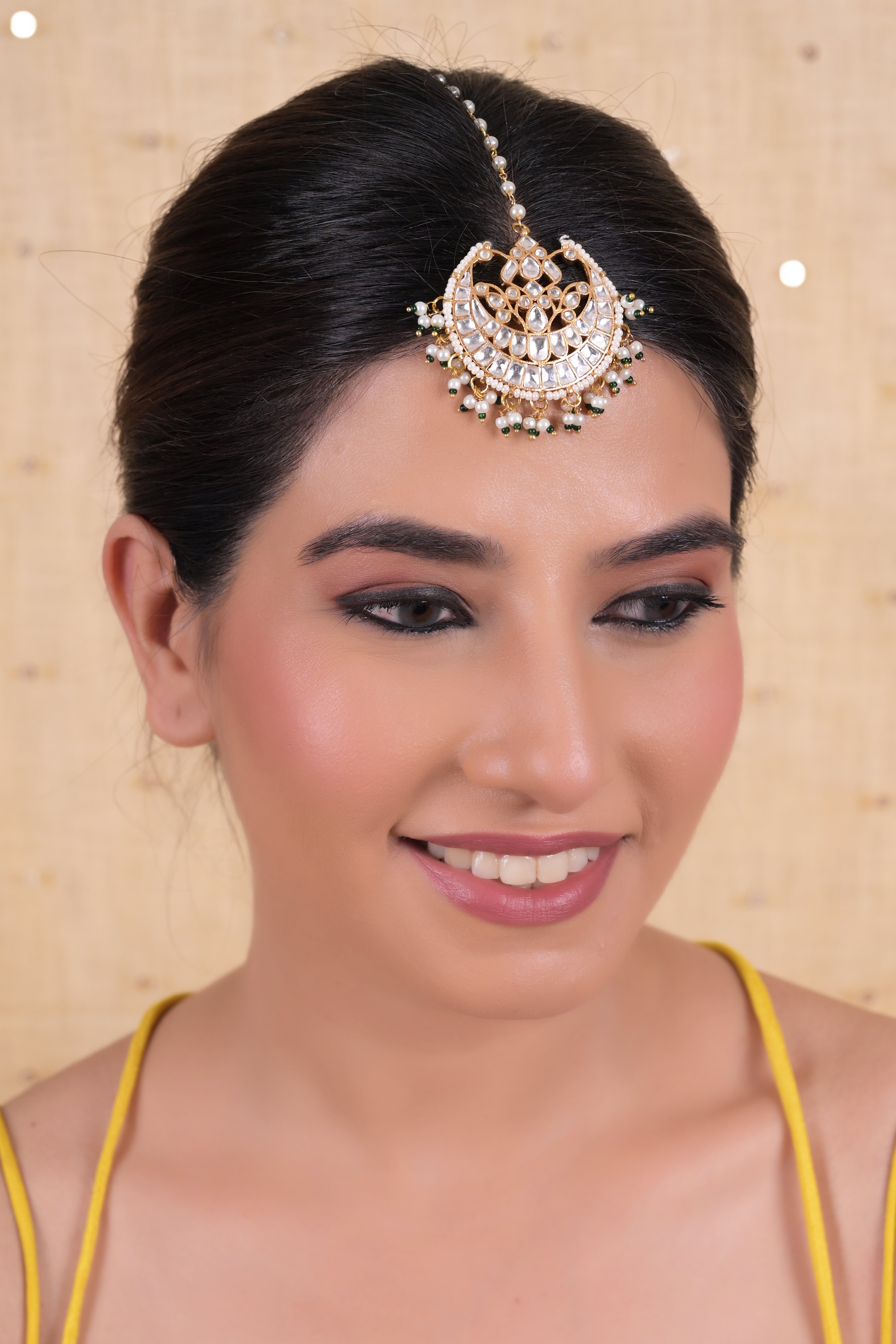 SJT1033- White Colour Gold Plated Jadau kundan Maang Tika