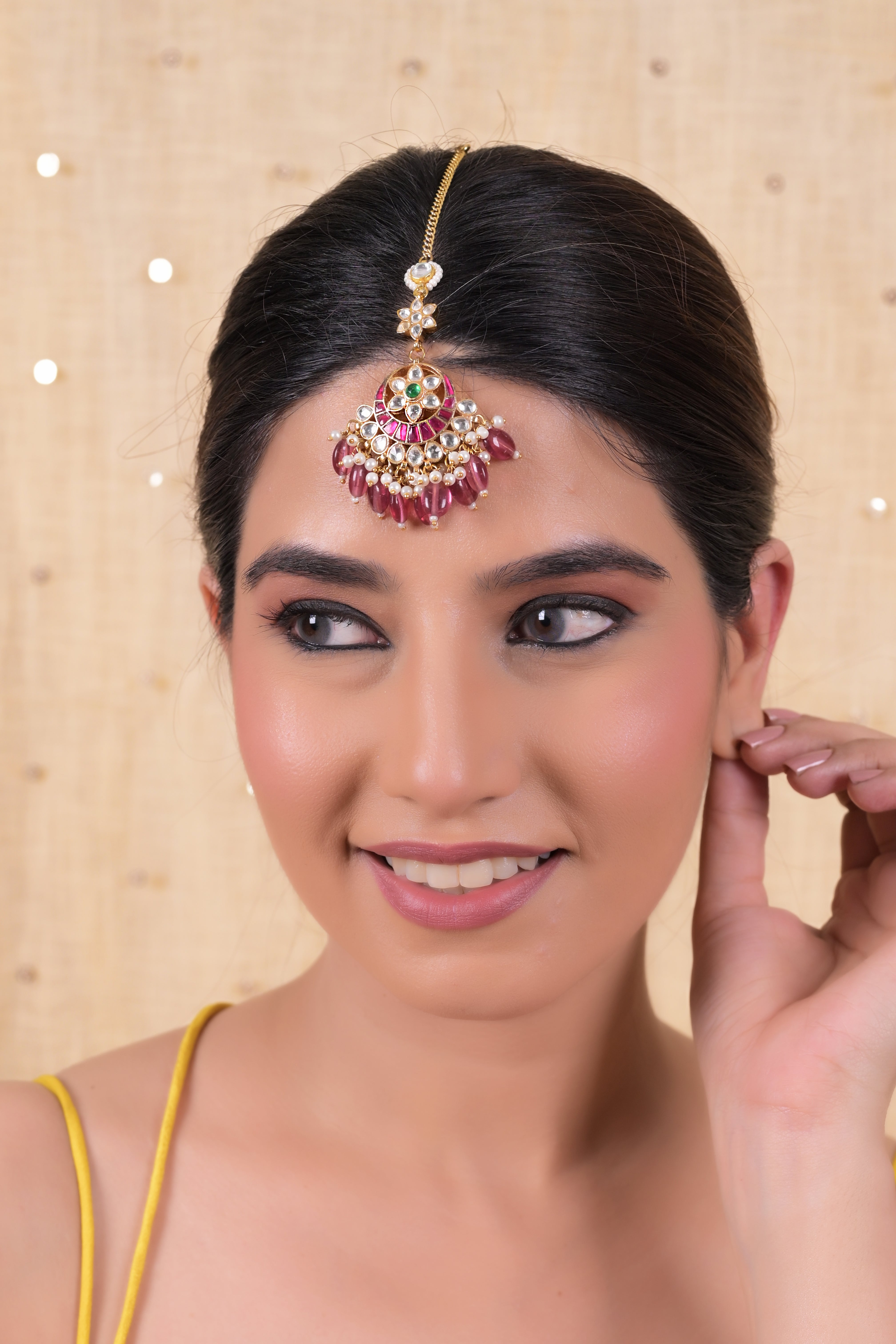 SJT1035- Milti Colour Gold Plated Jadau Kundan Maang Tika