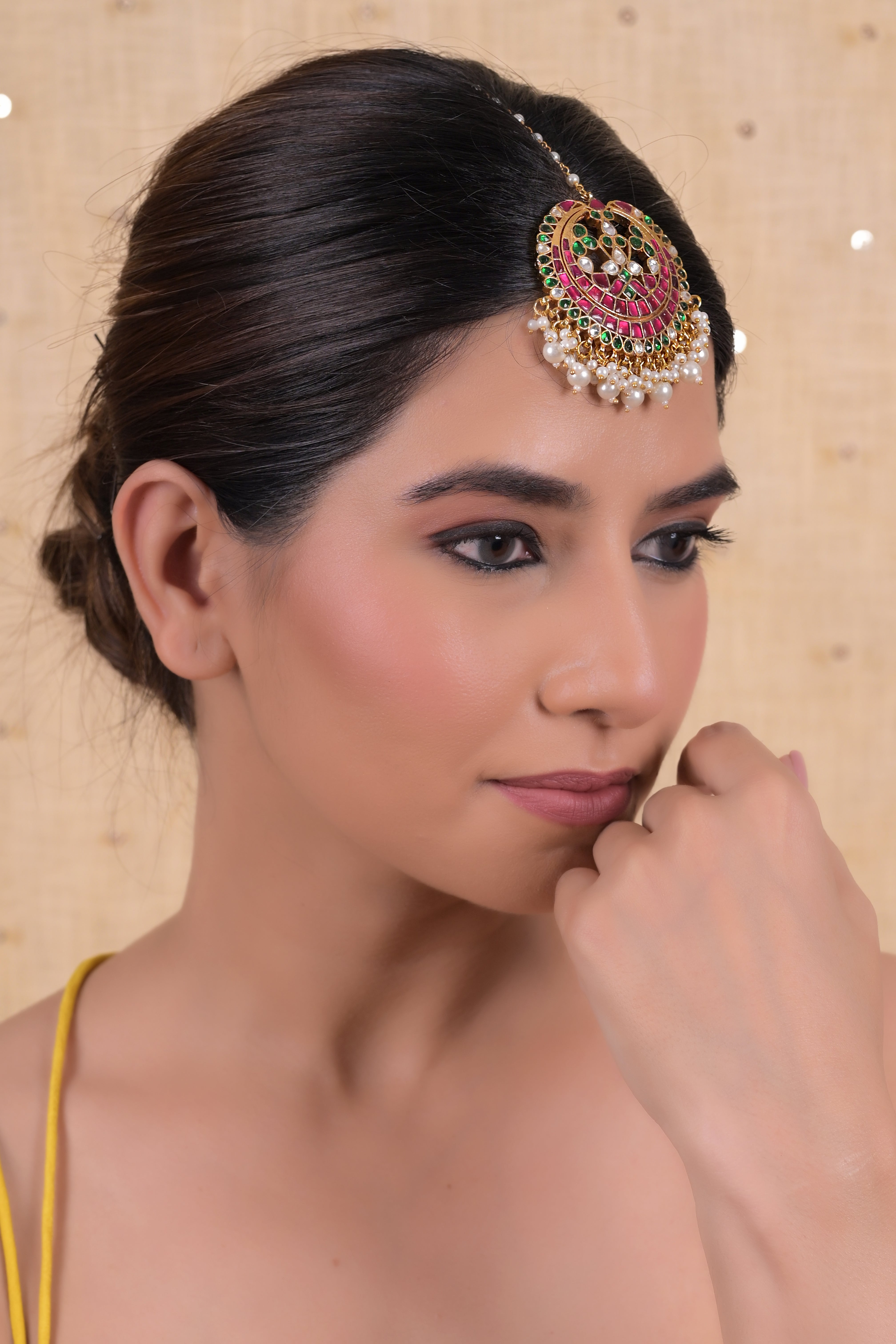 SJT1036- Multi Colour Gold Plated Jadau Kundan Maang Tika