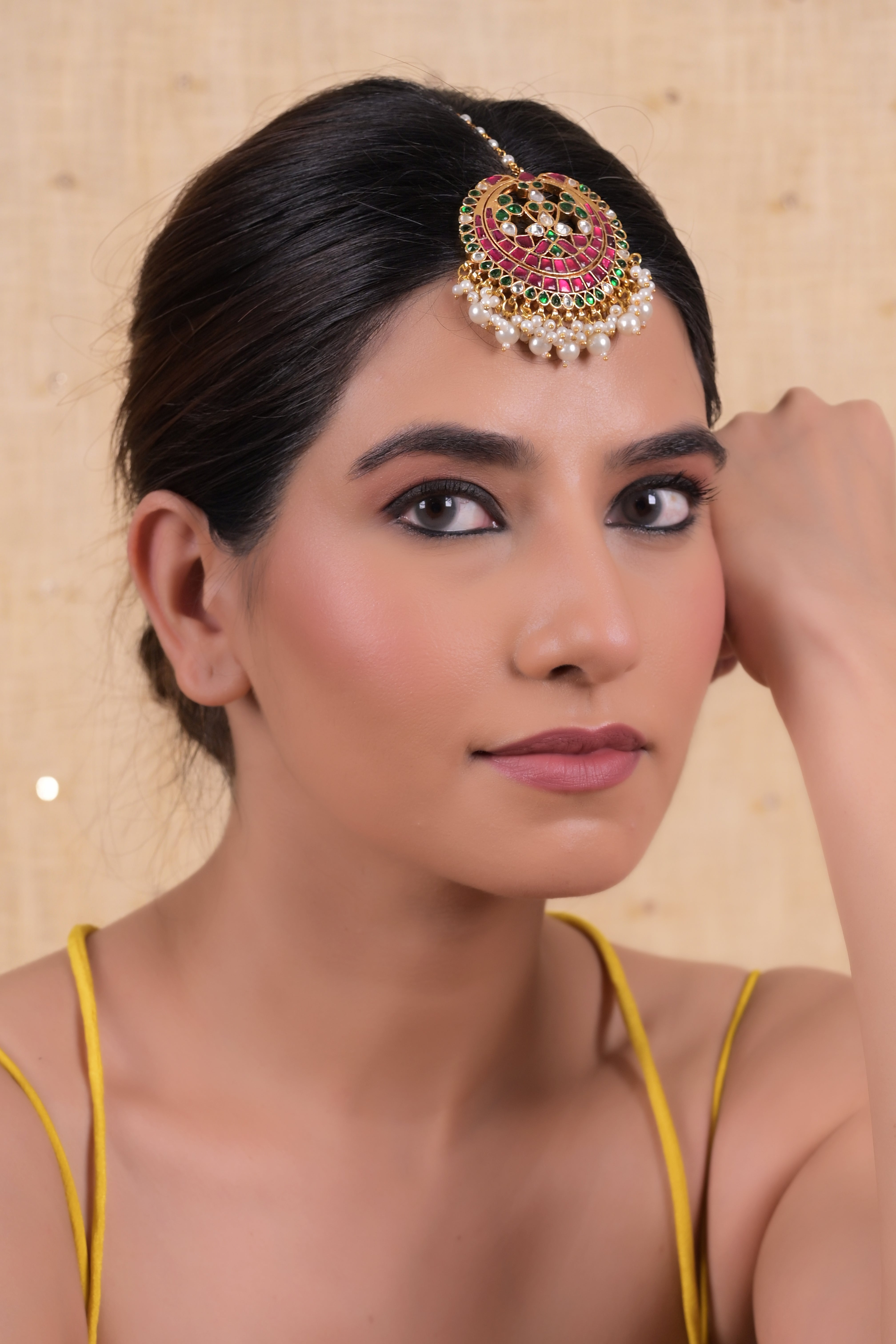 SJT1036- Multi Colour Gold Plated Jadau Kundan Maang Tika