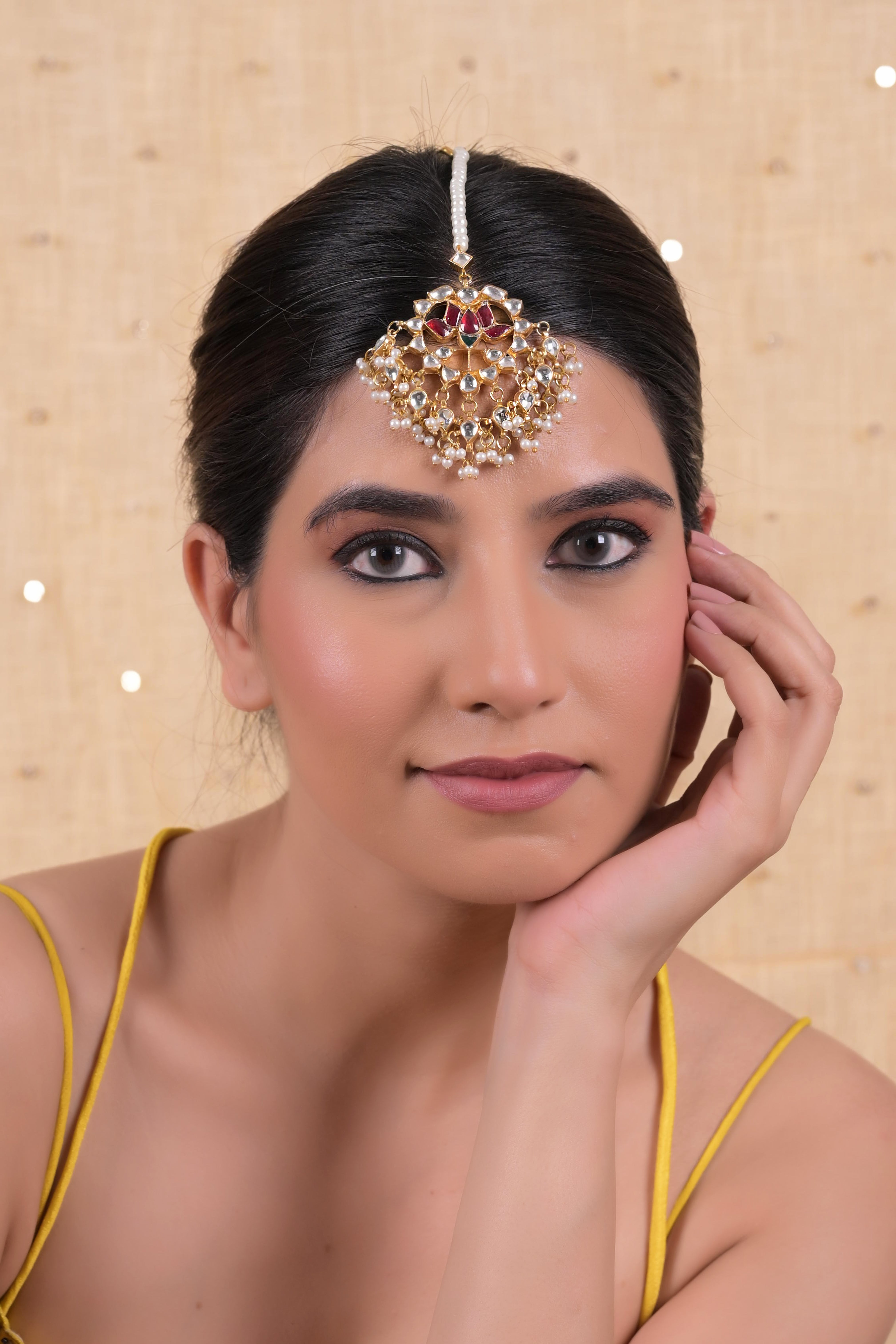 SJT1038- Multi Colour Gold Plated Jadau Kundan Maang Tika