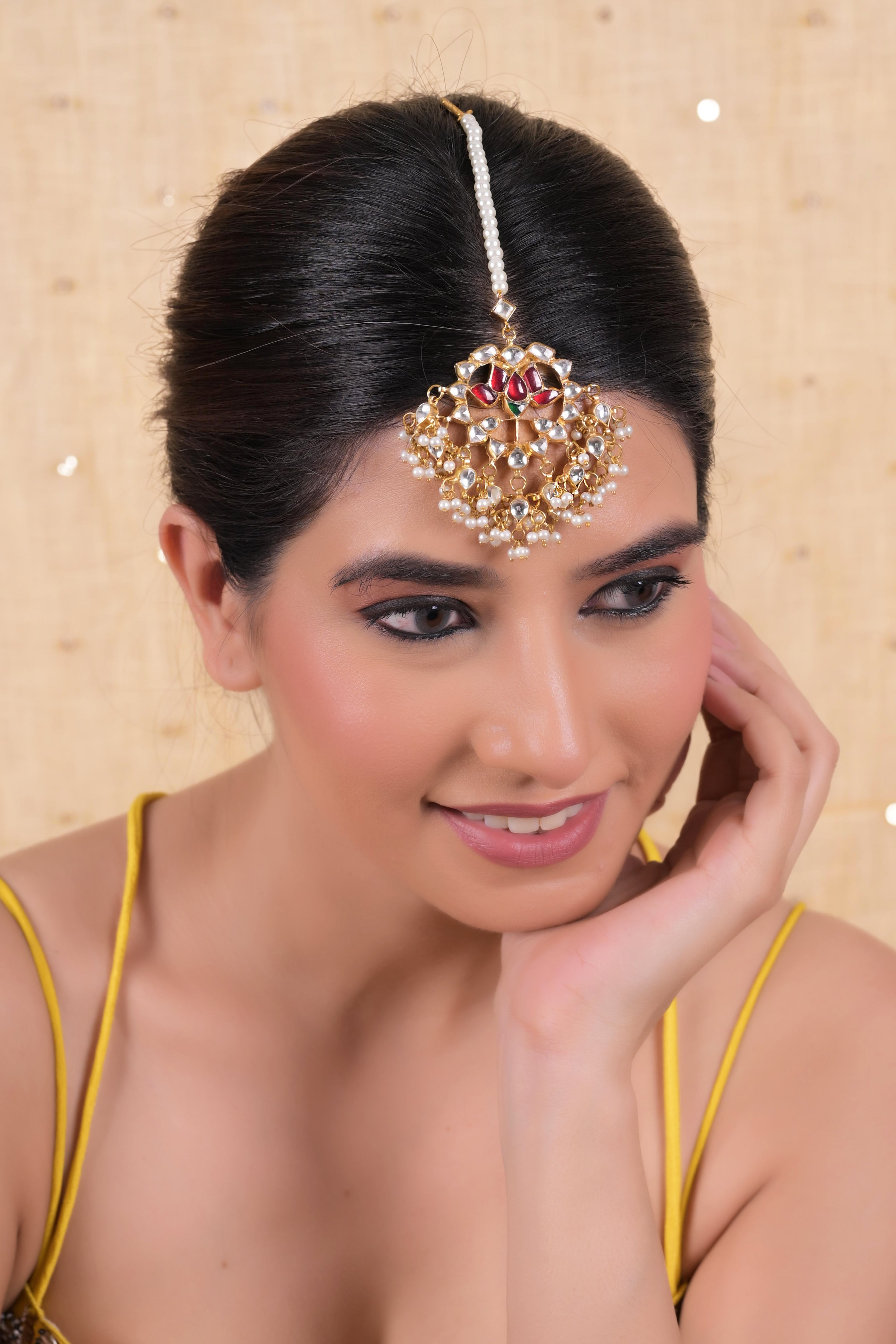 SJT1038- Multi Colour Gold Plated Jadau Kundan Maang Tika