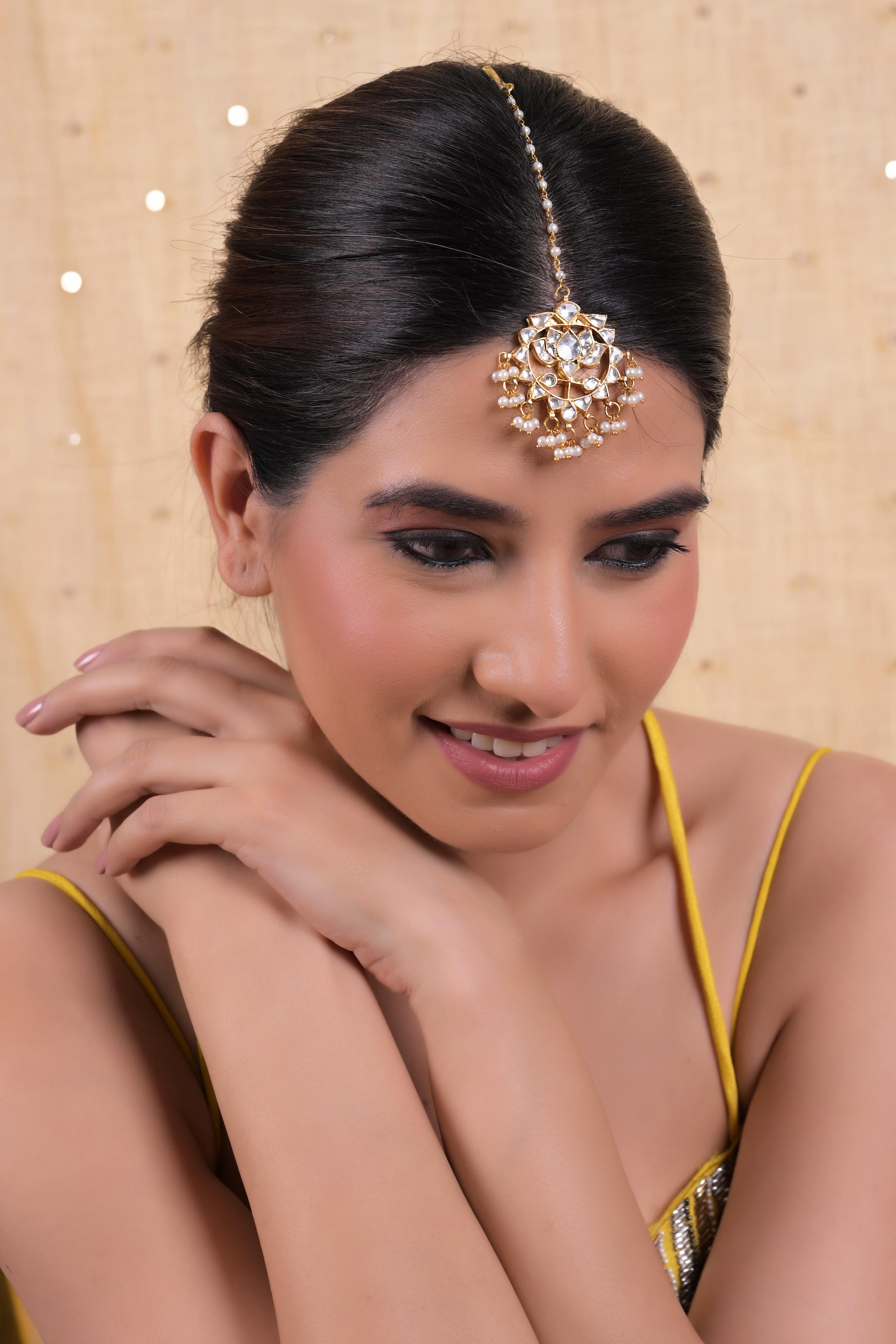 SJT1039- White Colour Gold Plated Jadau kundan Maang Tika