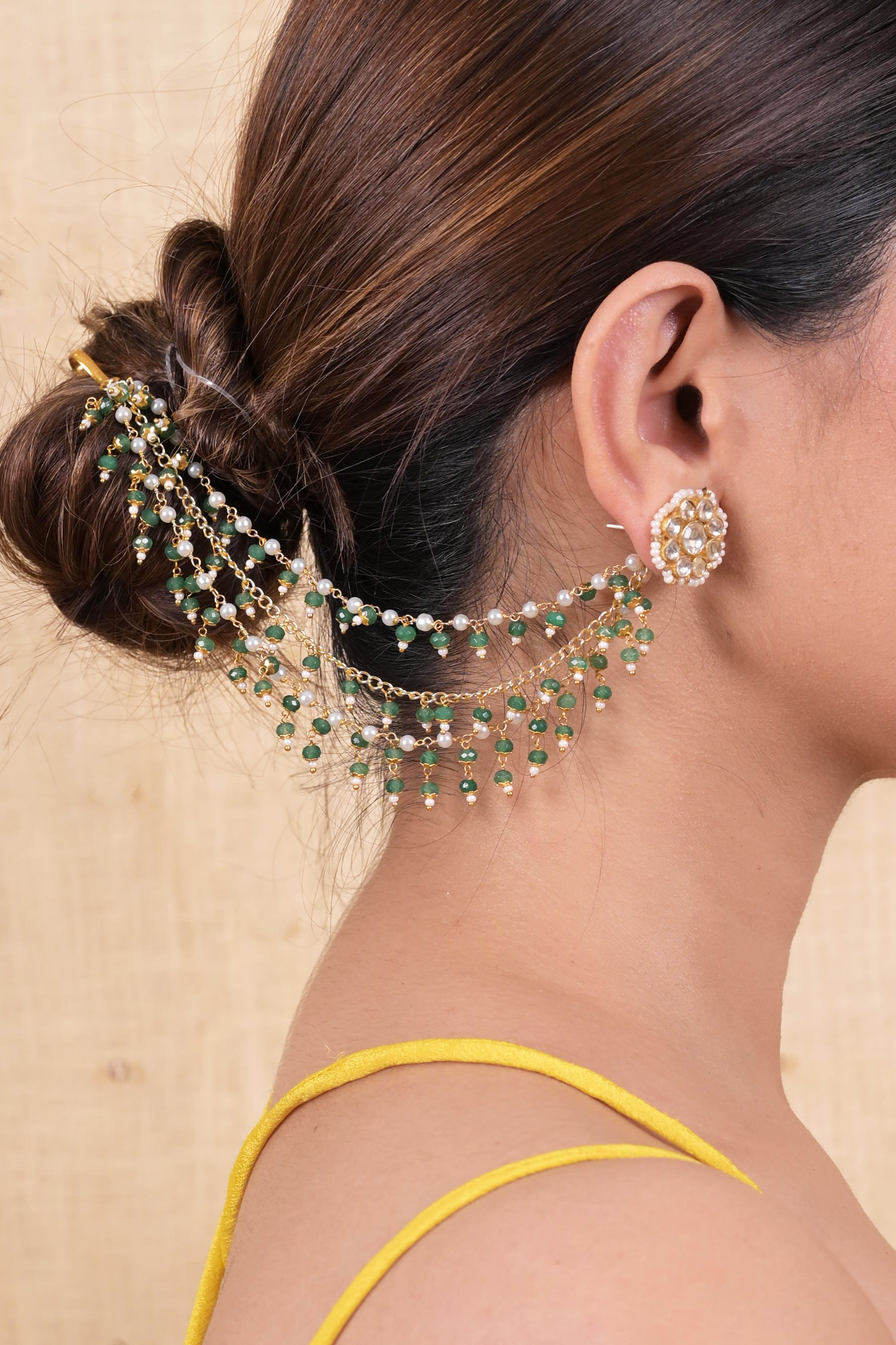 SJKC0006- Green Colour Multi Layer Gold Plated Jadau Kundan kanchain