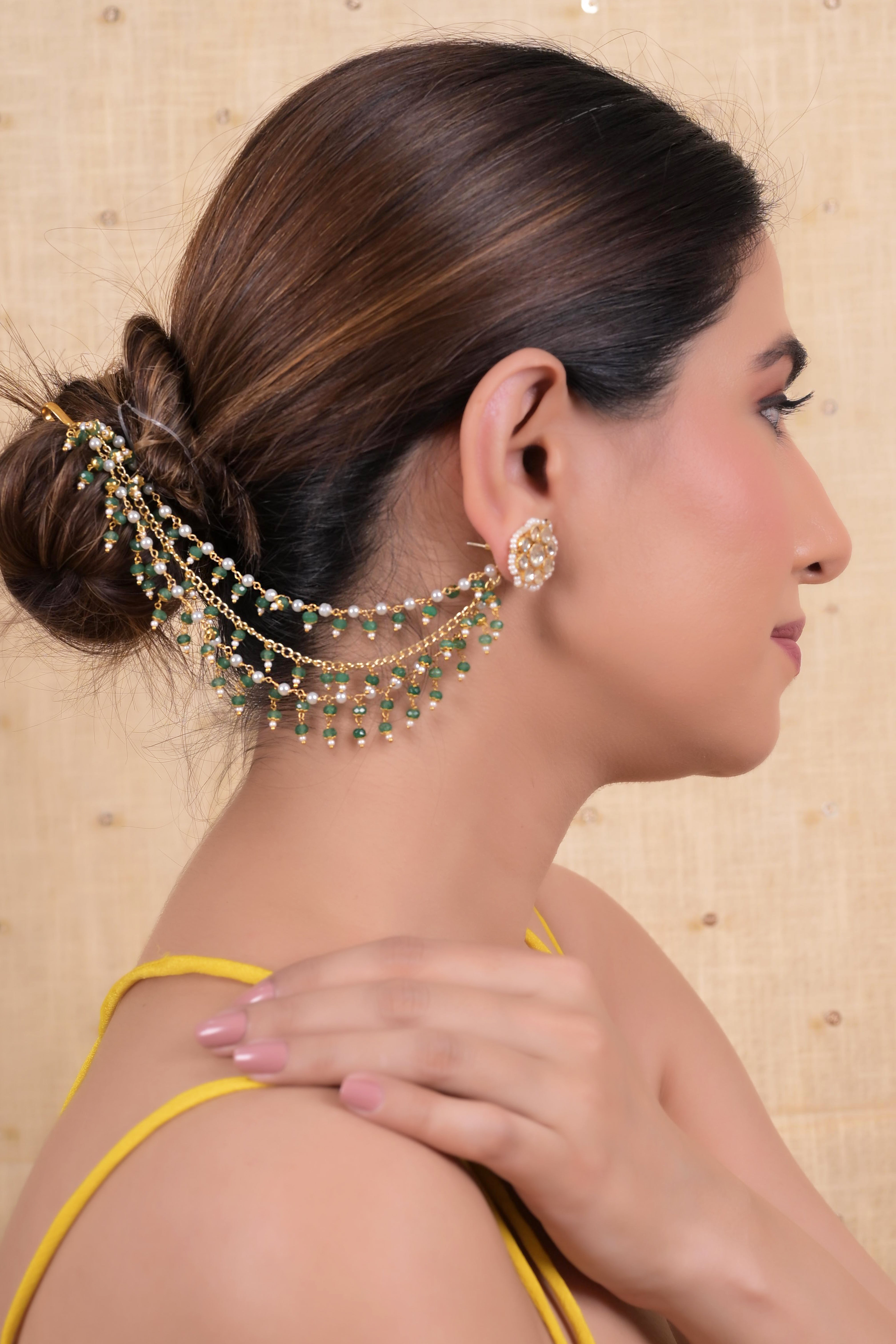 SJKC0006- Green Colour Multi Layer Gold Plated Jadau Kundan kanchain