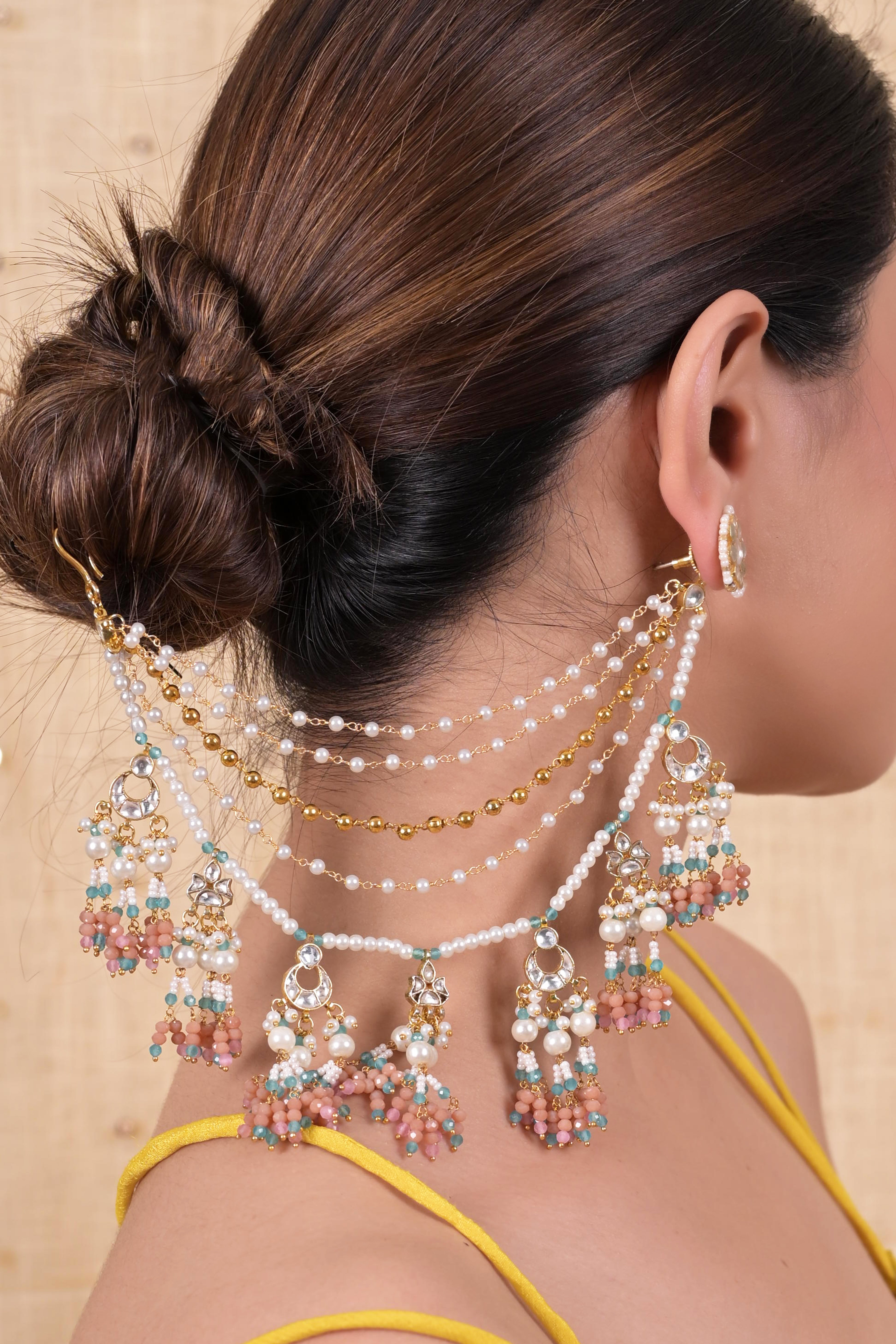 SJKC0007- Multi Colour Multi Layer Gold Plated Jadau kundan kanchain