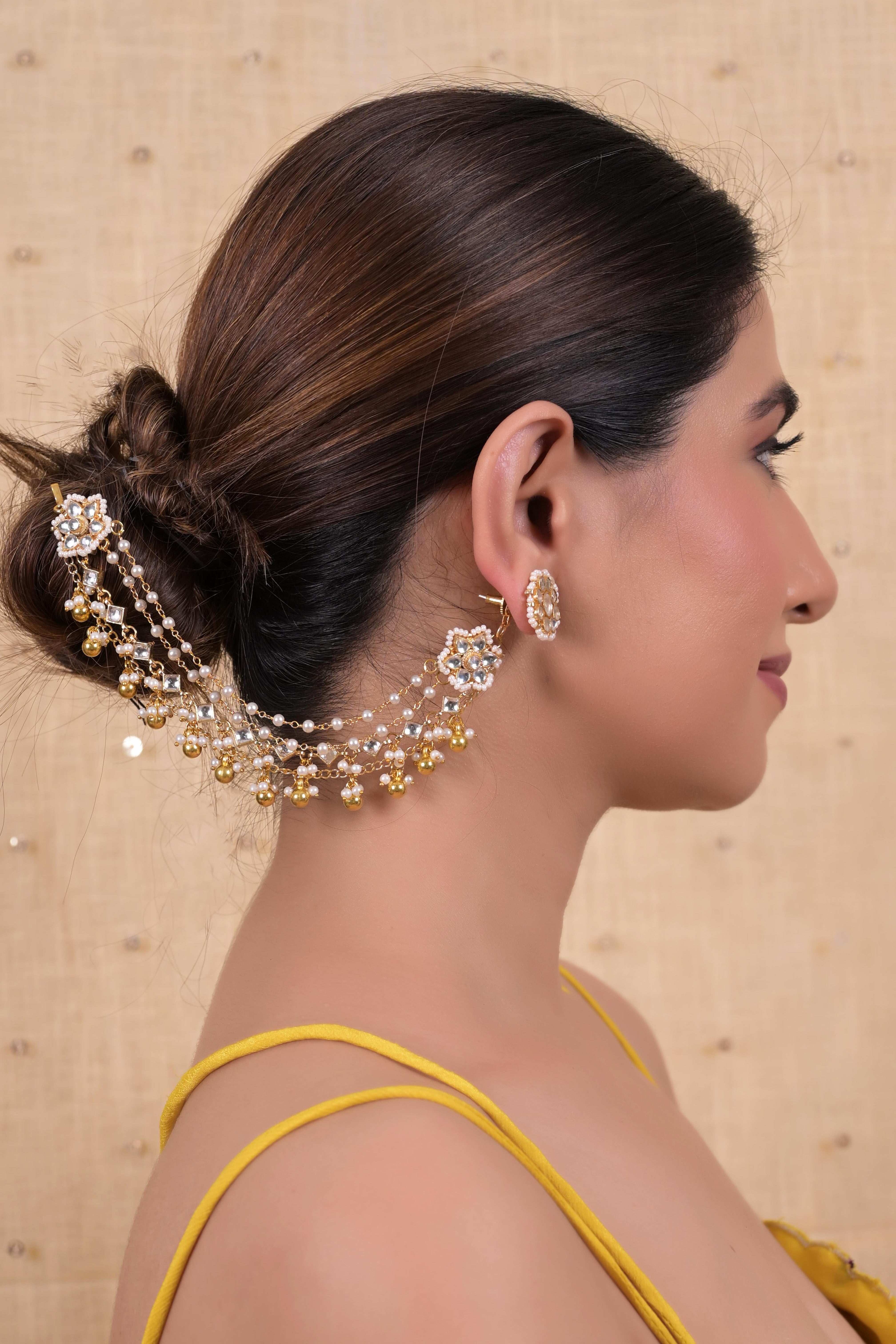 SJKC0008- White Colour Multi Layer Gold Plated Jadau Kundan kanchain