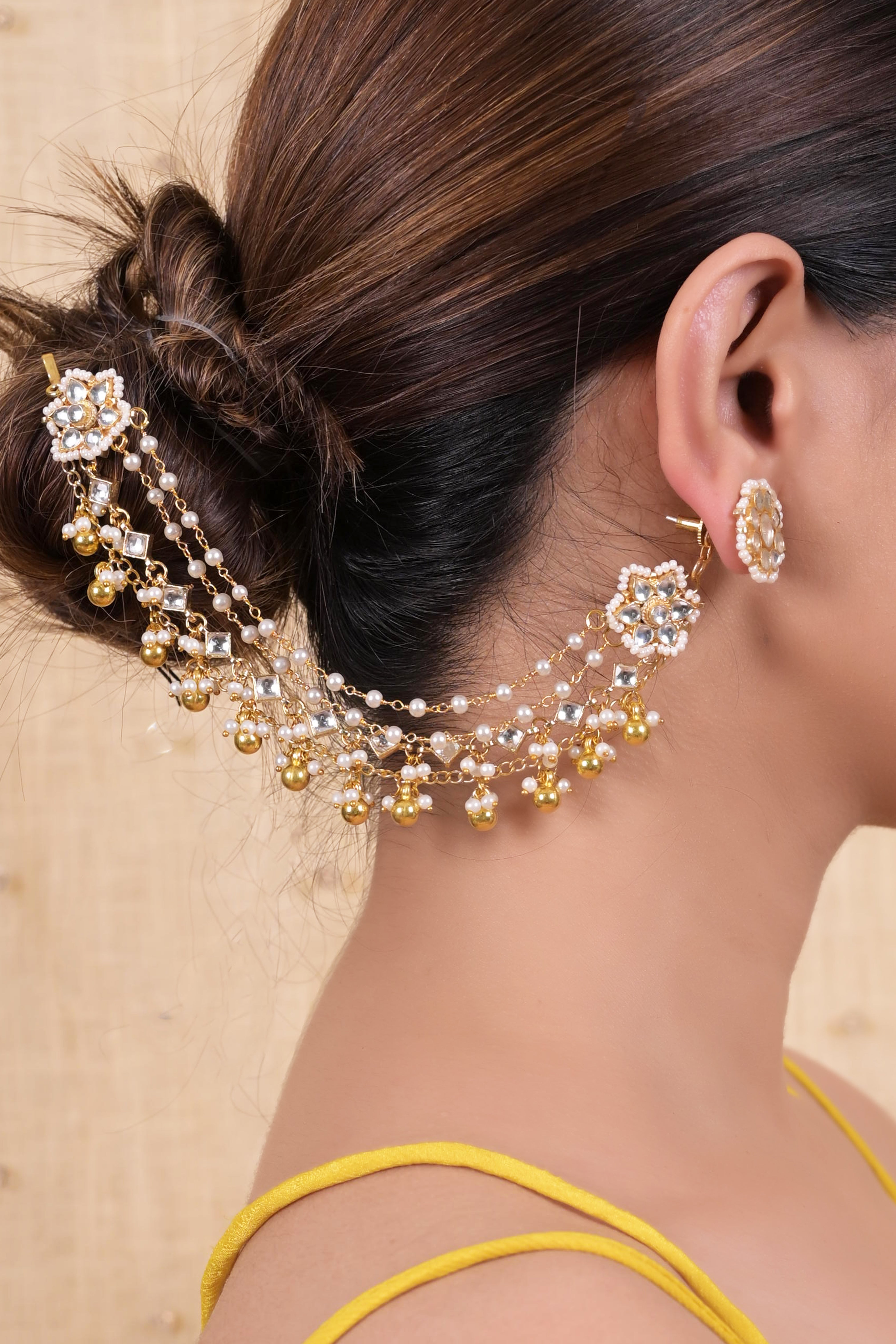 SJKC0008- White Colour Multi Layer Gold Plated Jadau Kundan kanchain