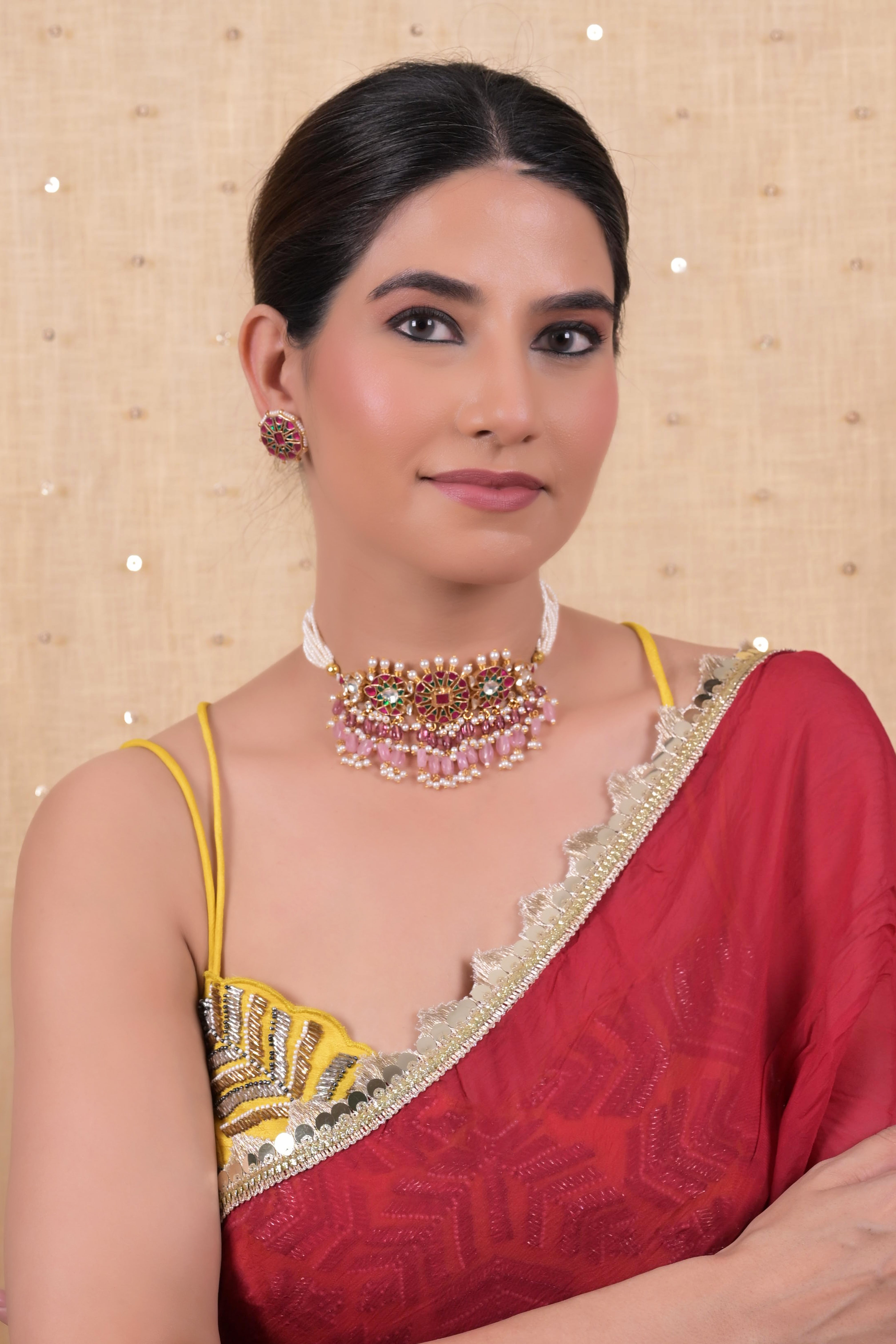 SJN1121- Multi Colour Gold Plated Jadau Kundan Choker Set