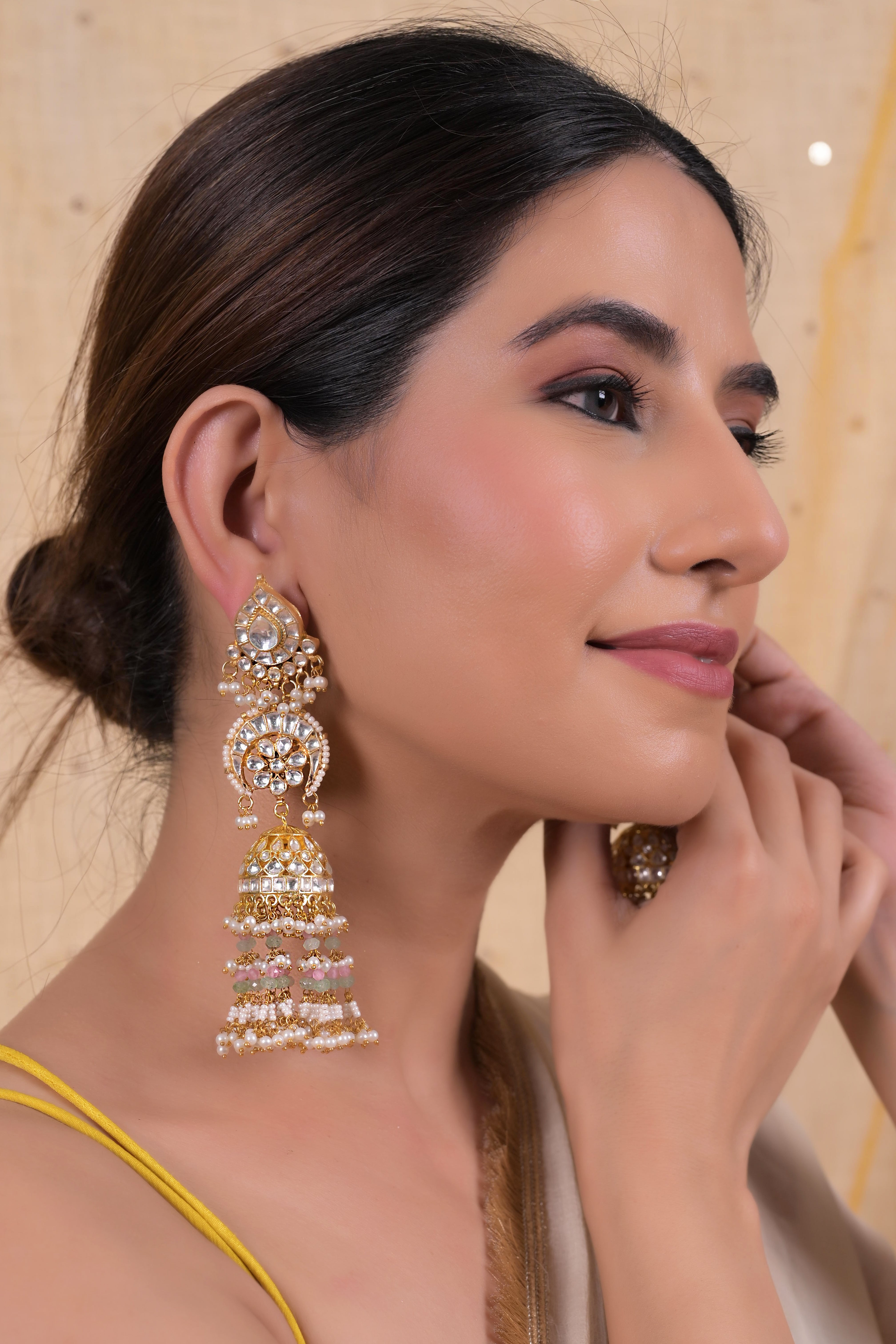 SJN1128- White Colour Gold Plated Jadau Kundan Necklace with Earrings