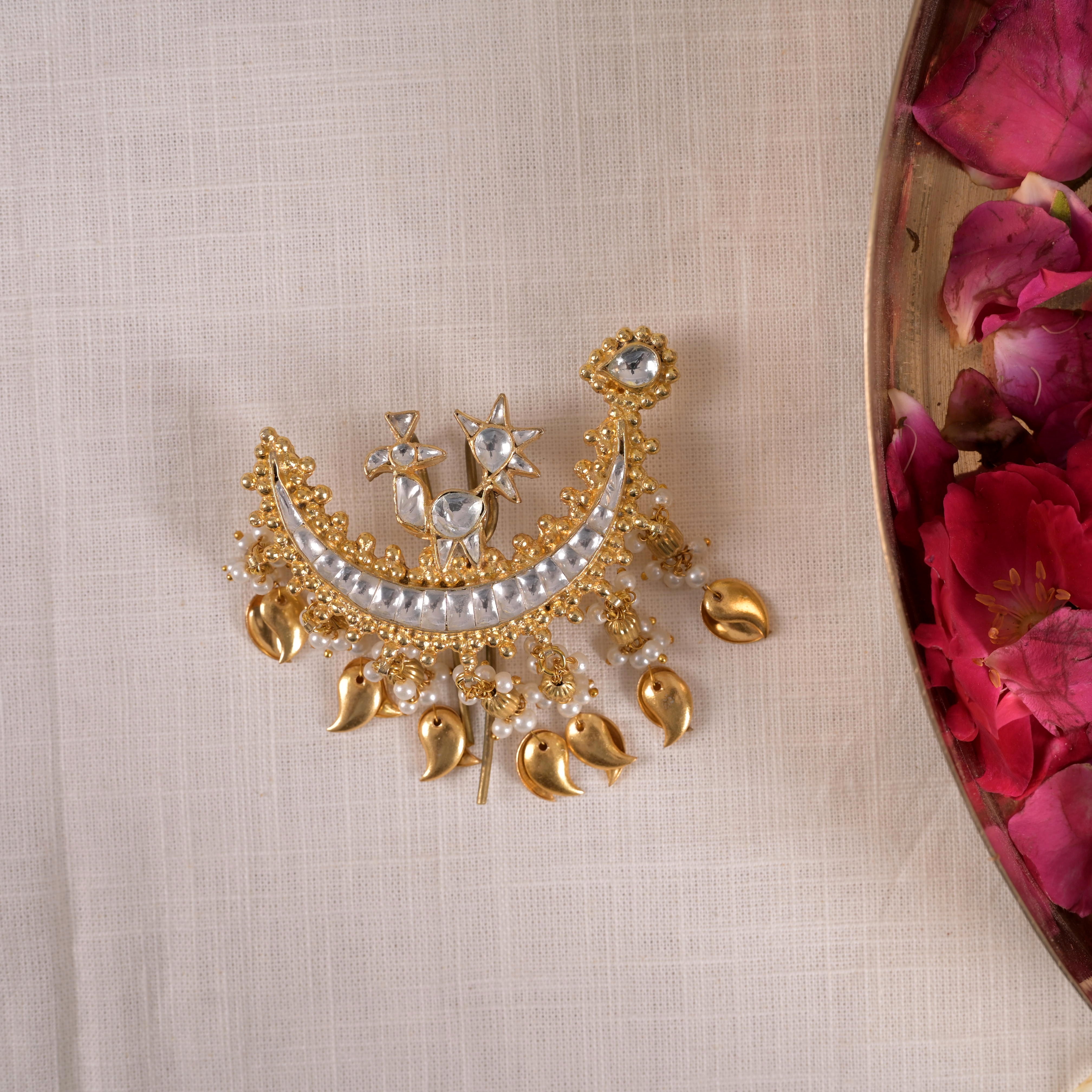 SJJP0022- White Colour Gold Plated Jadau Kundan Juda Pin