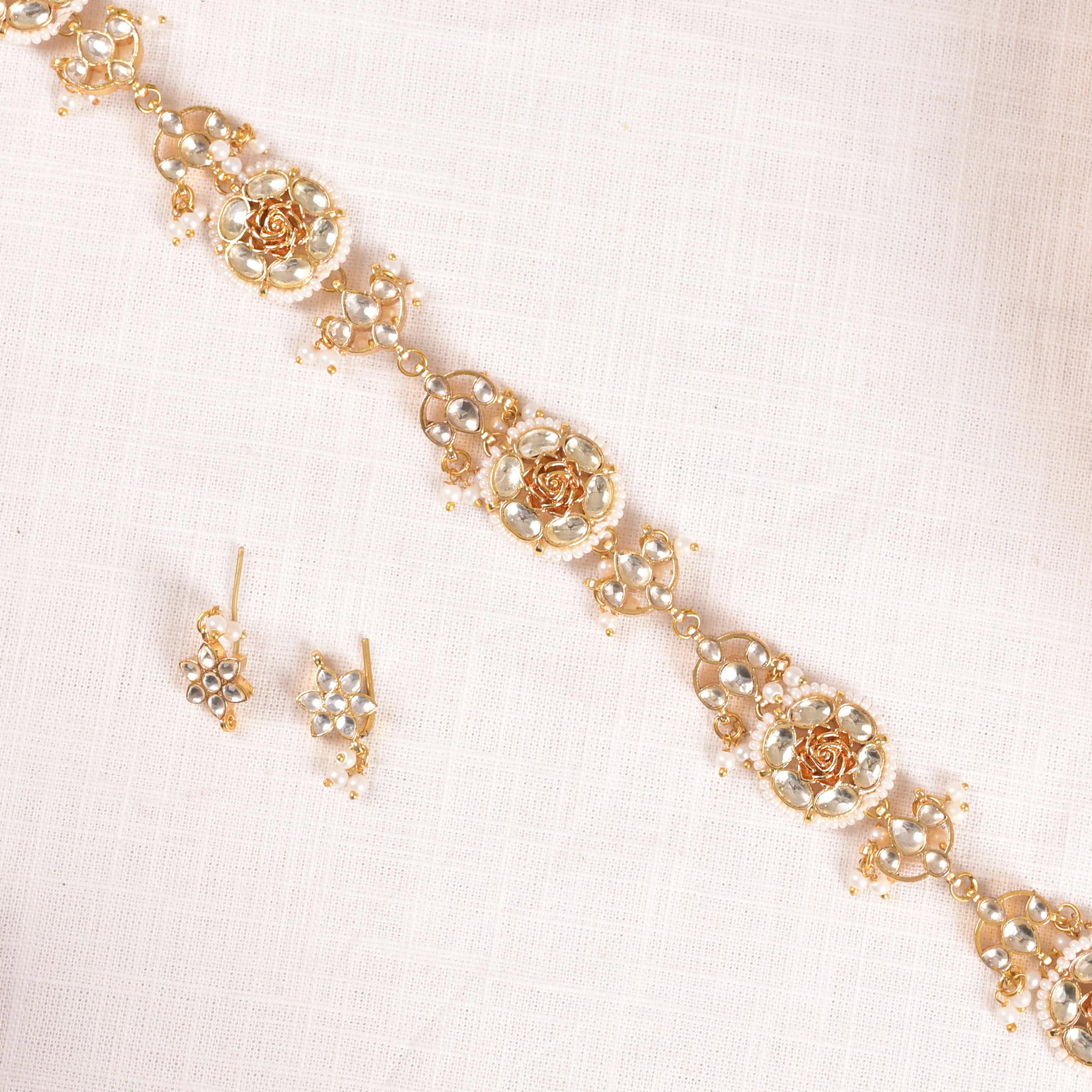 SJN1158- White Colour Gold Plated Jadau Kundan Choker Set
