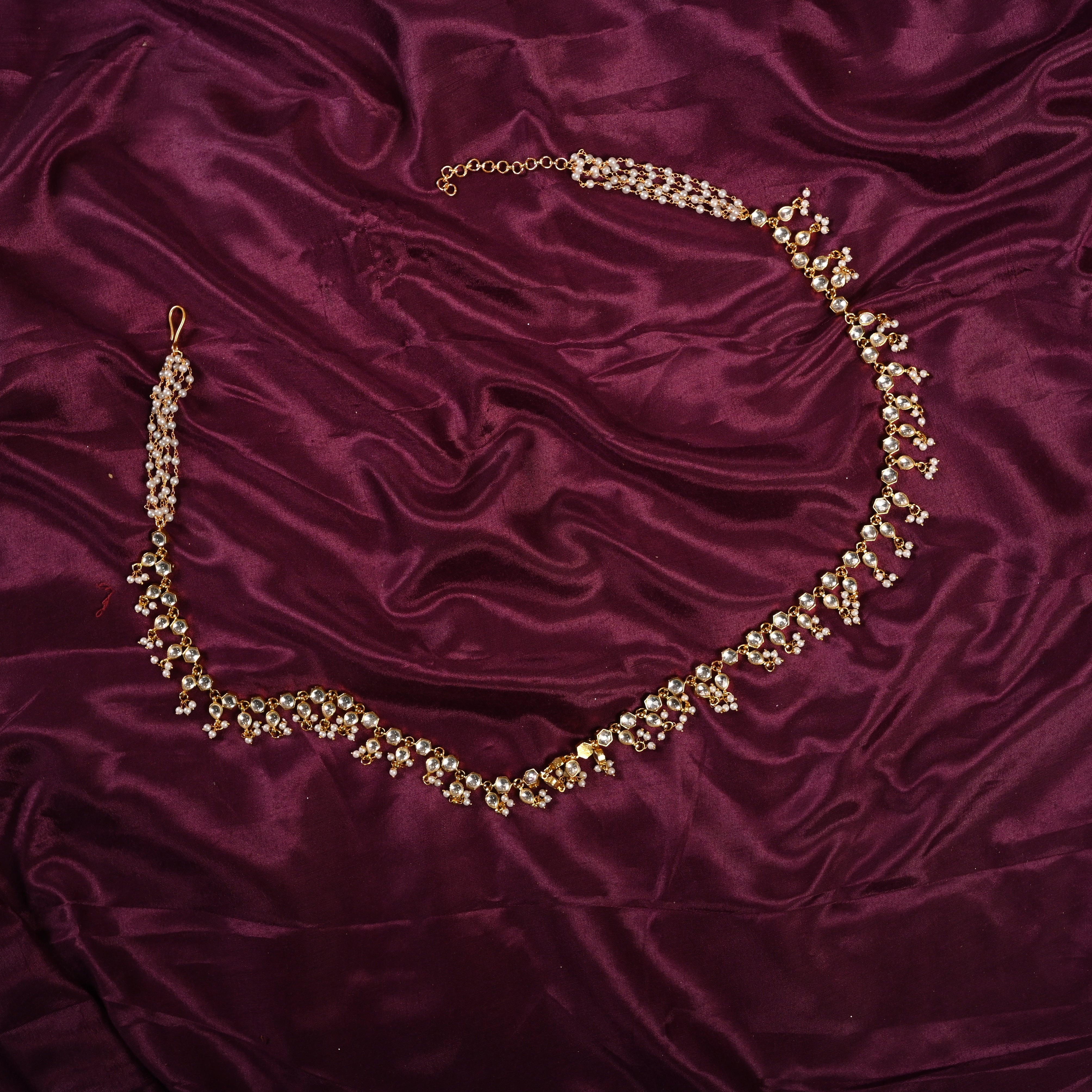 SJWB0001- White Colour Gold Plated Jadau Kundan Waistbelt