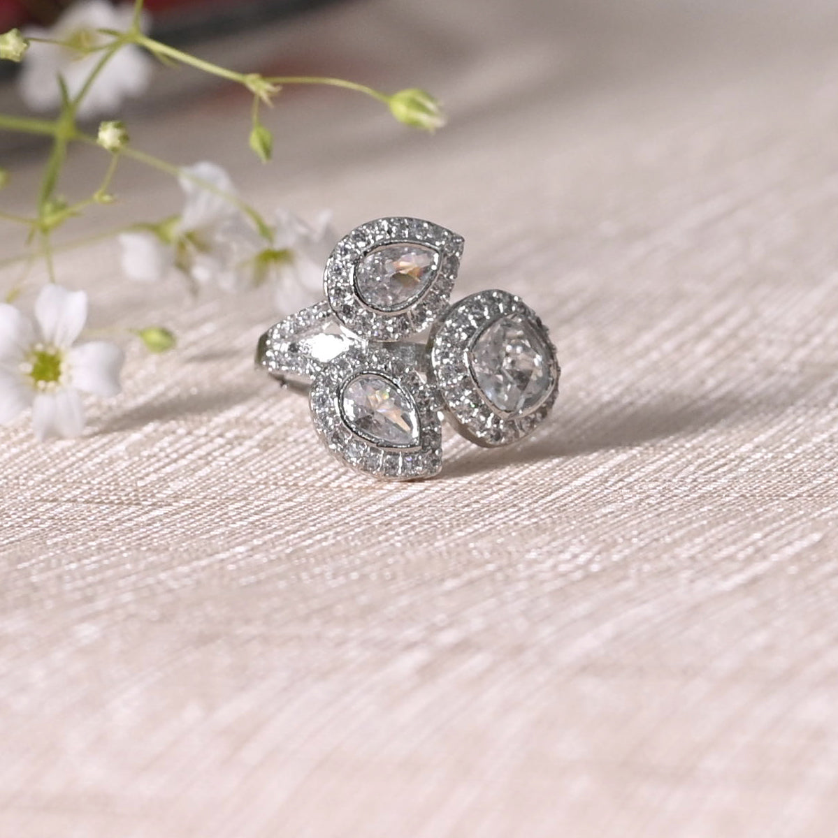 SJR0028- White Colour Silver Plated Faux Diamond Ring