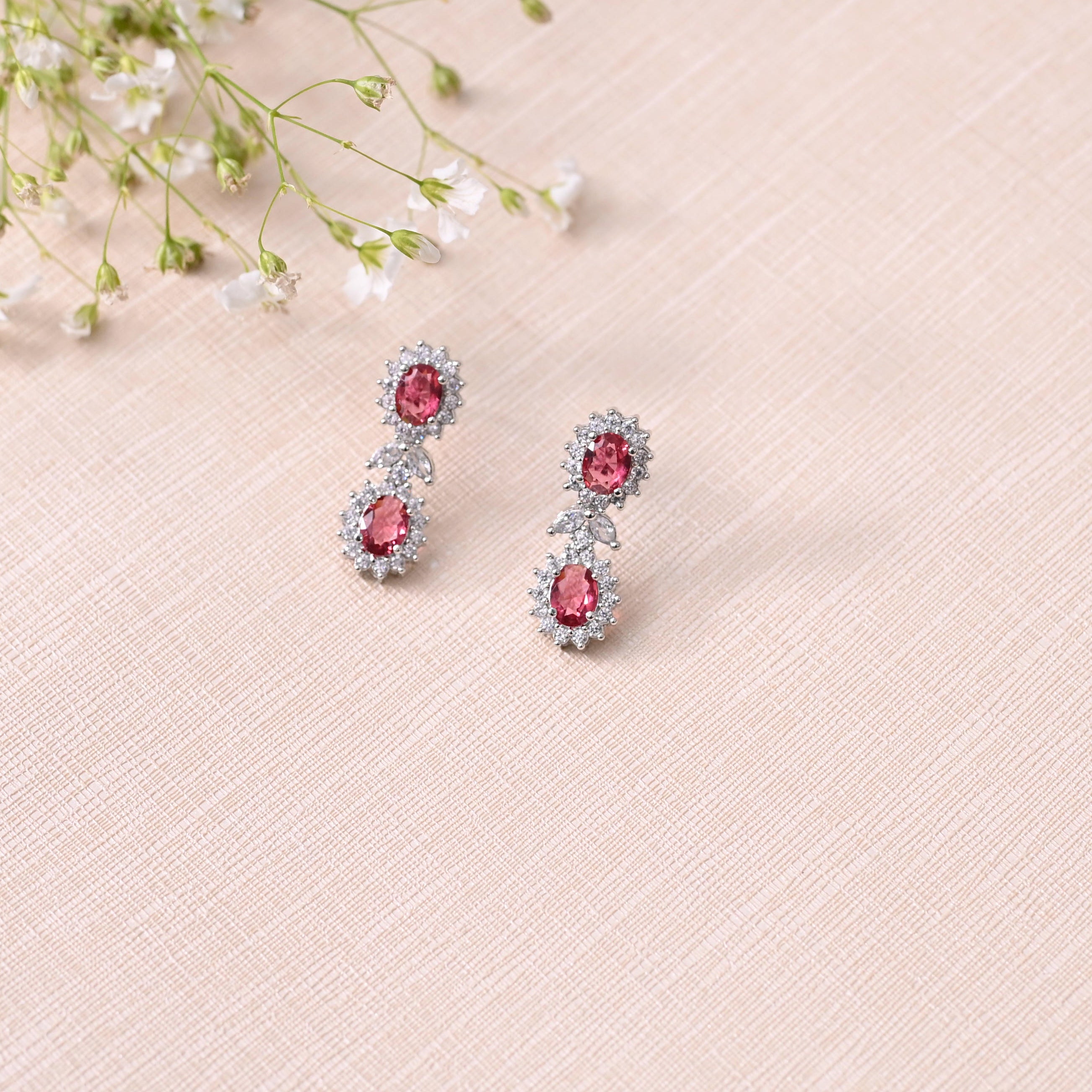 SJN1063- Ruby Colour Silver Plated Faux Diamond Choker with Earrings