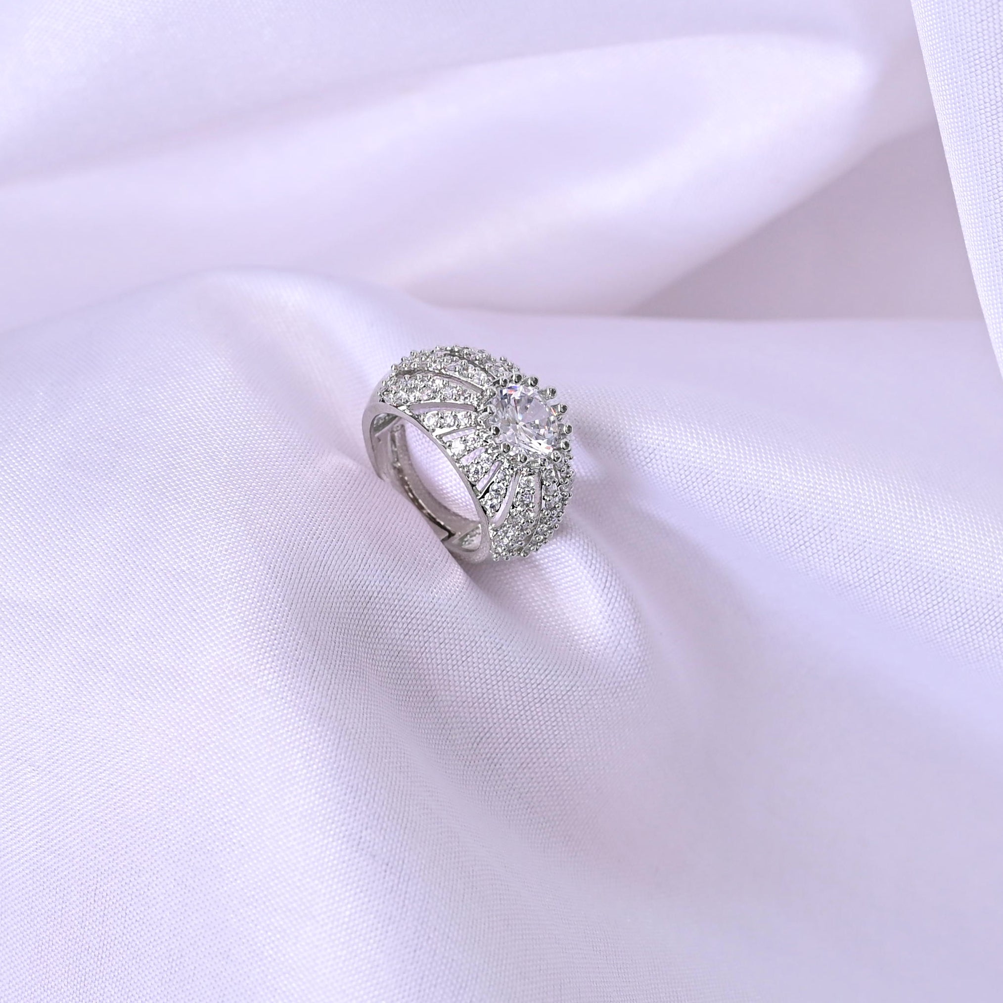 SJR0030- White Colour Silver Plated Faux Diamond Ring