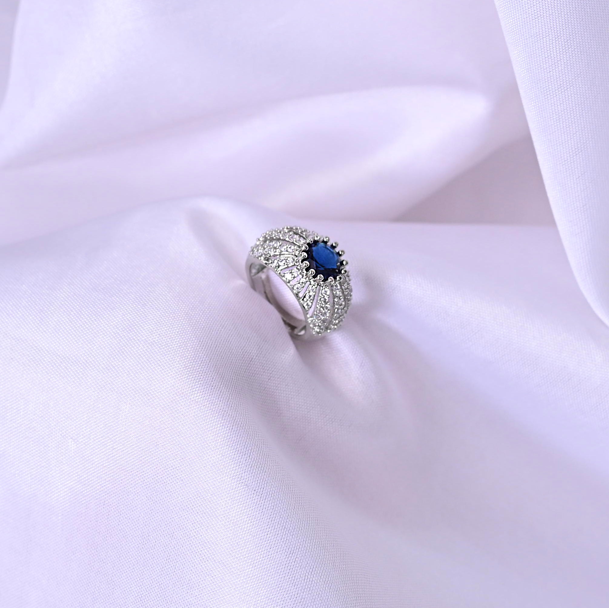 SJR0030- Blue Colour Silver Plated Faux Diamond Ring