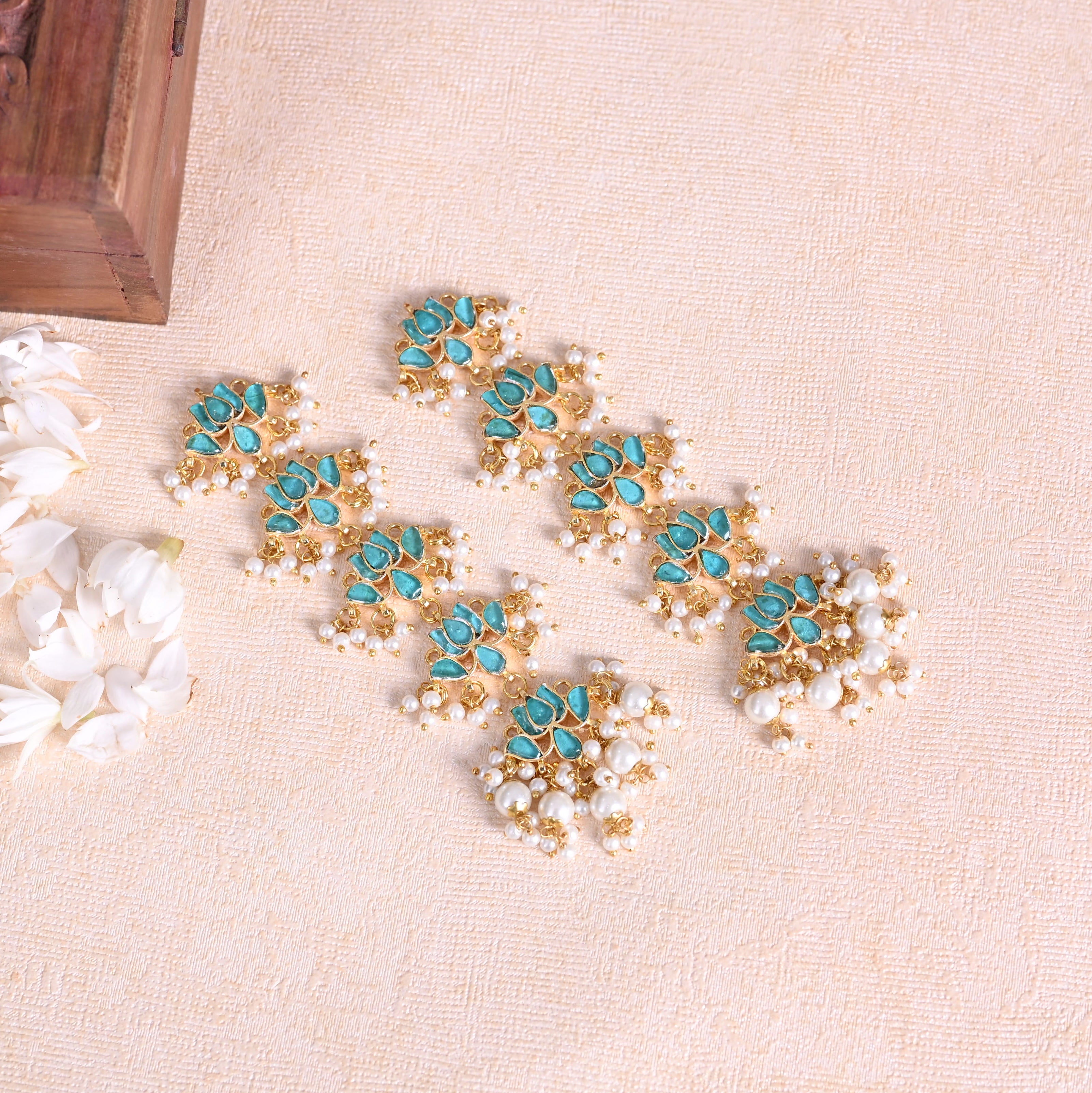 SJE1092- Blue Colour Gold Plated Jadau Kundan Lotus Dangler Earrings
