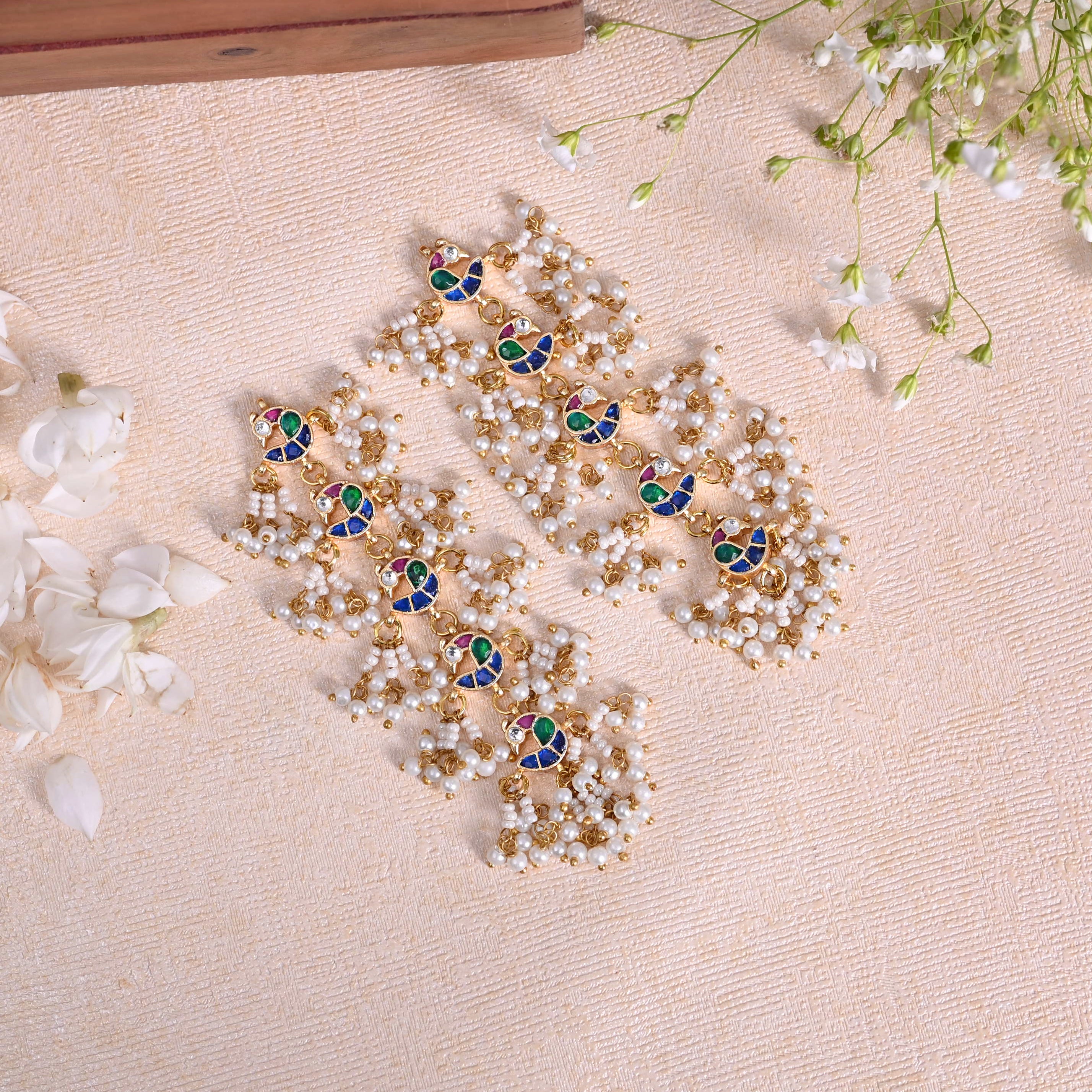 SJE1094- Multi Colour Gold Plated Jadau Kundan Peacock Dangler Earrings