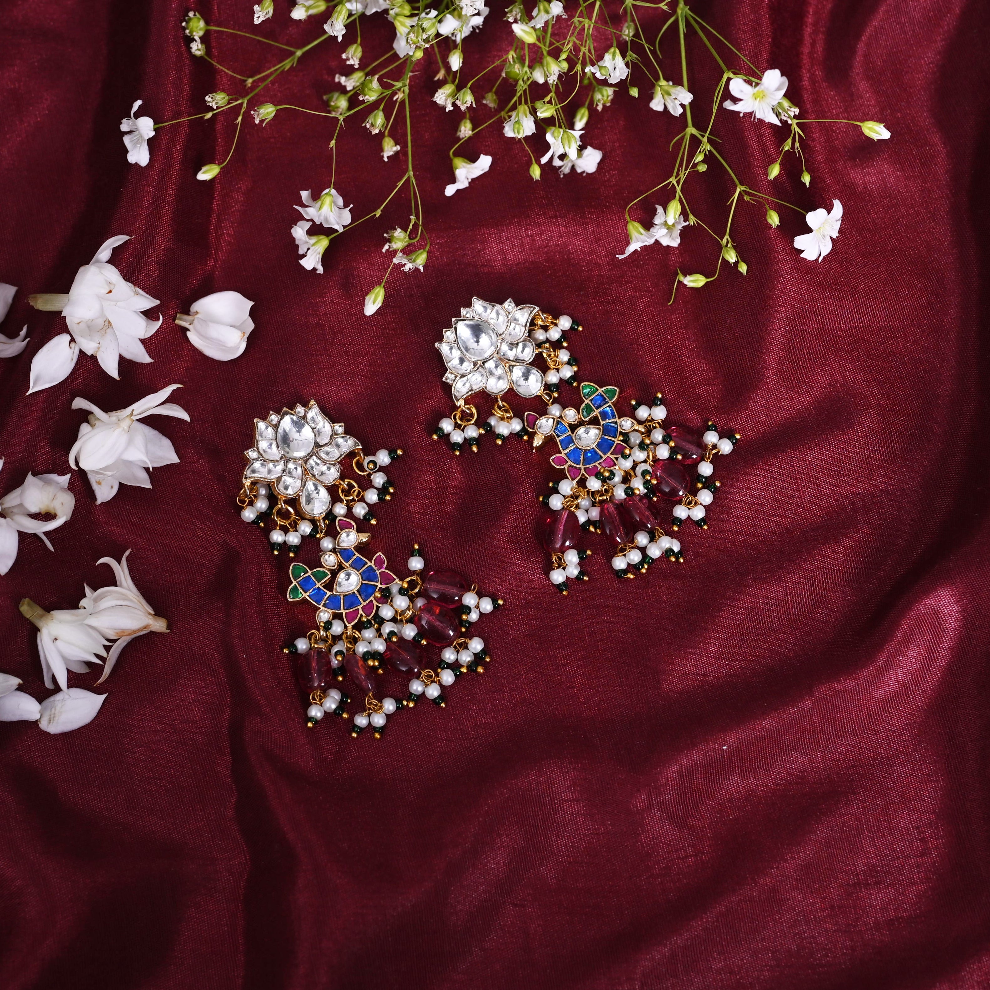 SJE1095- Multi Colour Gold Plated Jadau Kundan Dangler Earrings