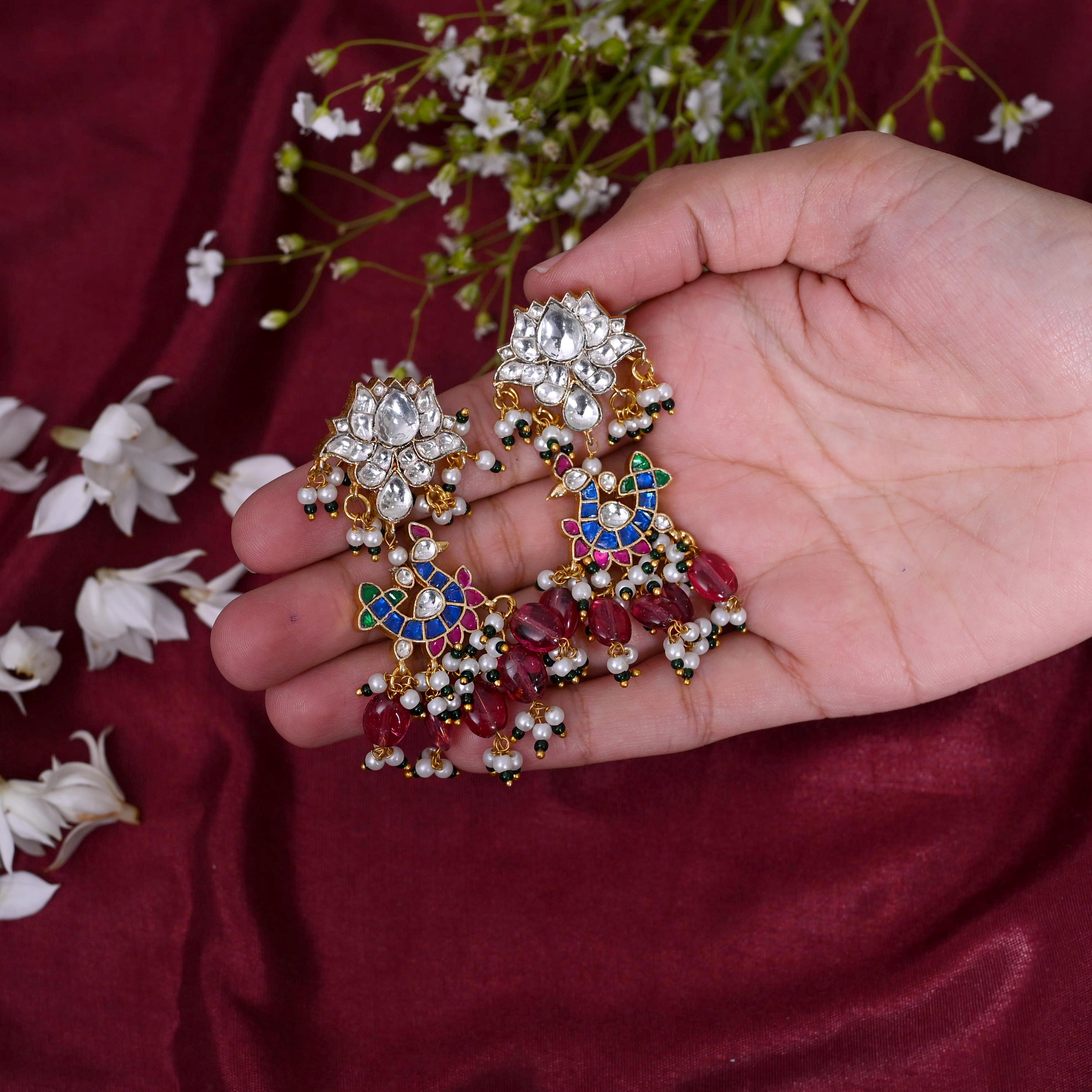 SJE1095- Multi Colour Gold Plated Jadau Kundan Dangler Earrings